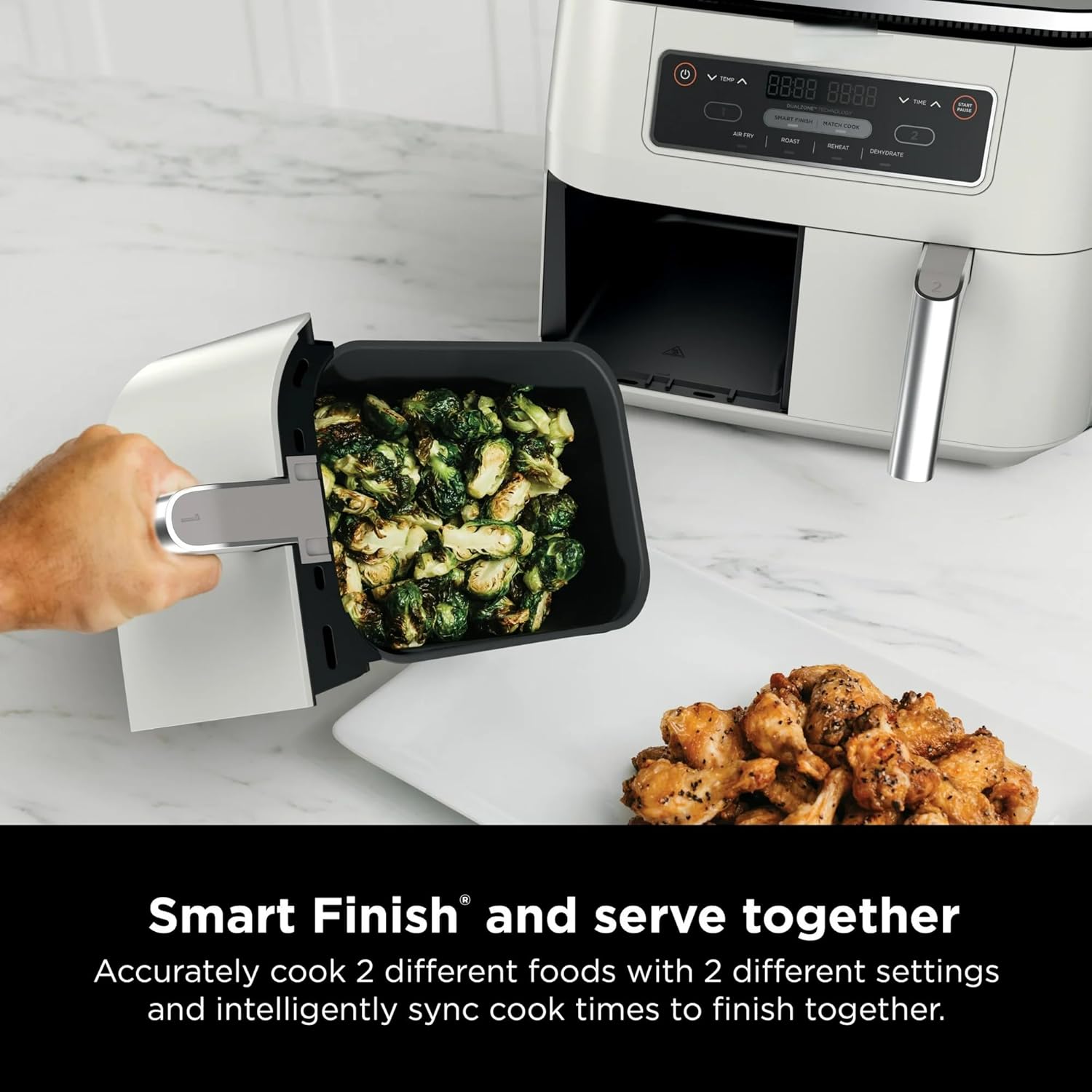 Ninja 4-in-1 Dual Basket Air Fryer with Smart Zone Divider – 8 Qt Family Size Capacity, Independent Temperature Controls & Digital Touch Panel – Air Fry, Roast, Reheat & Dehydrate Appliance