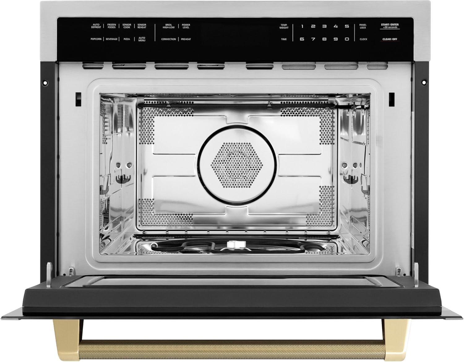 ZLINE Autograph Edition 24 in. 1.6 cu ft. Built-in Convection Microwave Oven in Stainless Steel and Champagne Bronze Helix Handle (MWOZ-24-KCB)