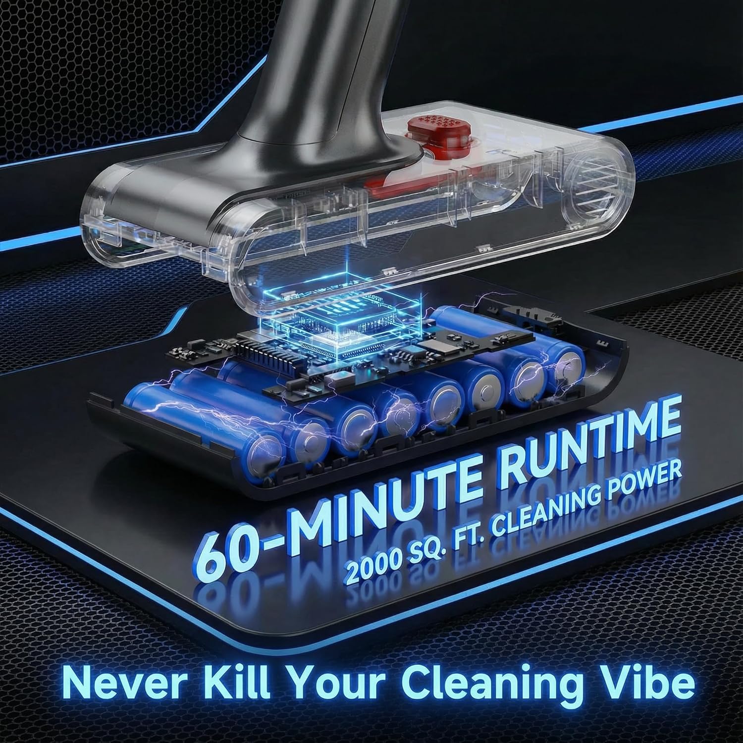 Cordless Vacuum Cleaner, 550W 48kPa 60 Mins Runtime Vacuum Cleaners for Home, Stick Vacuum with Intelligent Display, Rechargeable Battery and Anti-Tangle Brush, Perfect for Pet Hair/Carpet/Floors