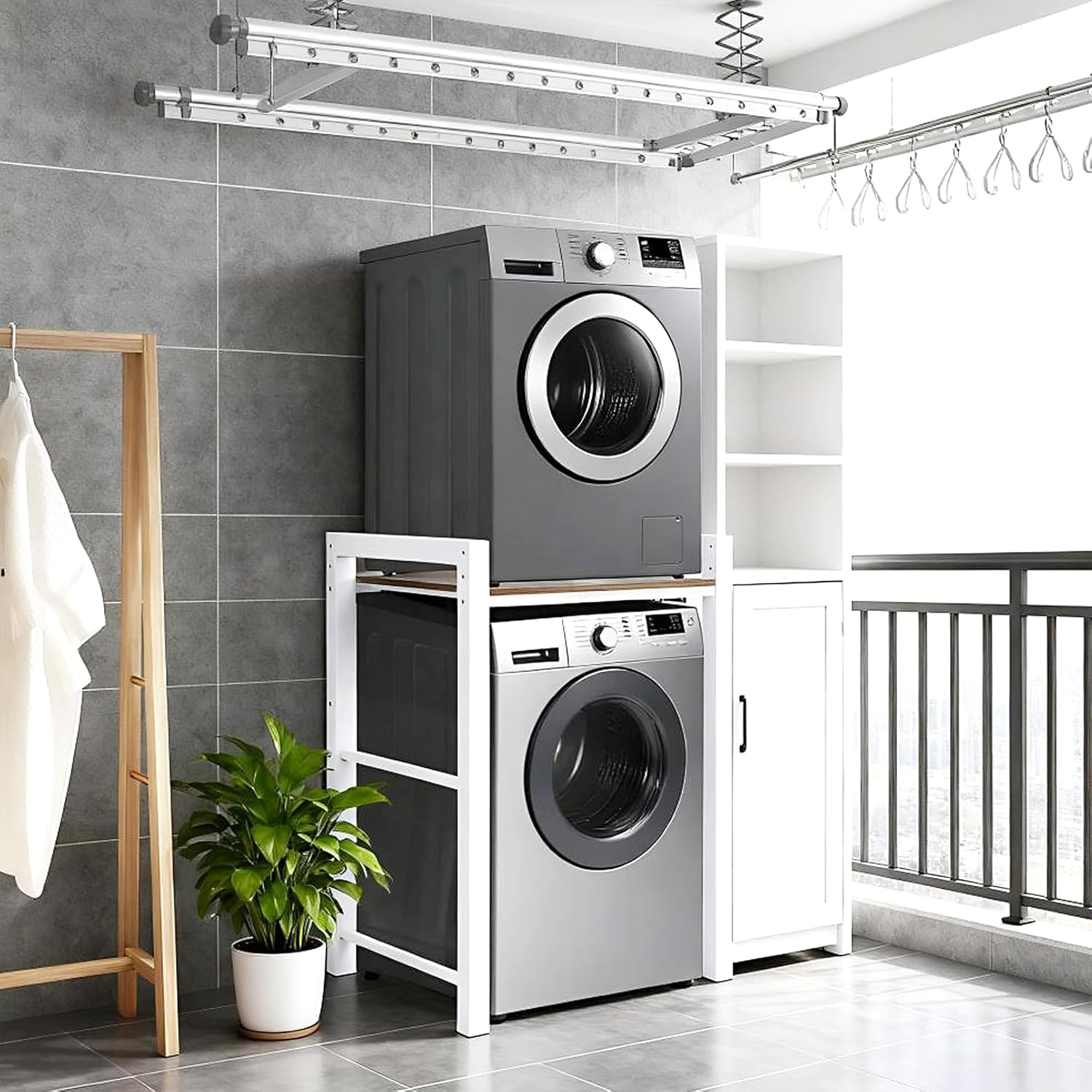 Washer Dryer Stacking Rack, 771lbs Capacity Heavy Duty Washer and Dryer Stacking Stand, 3 Adjustable Height Washing Machine Shelf forLaundry Rooms Bathrooms Balconies (White)
