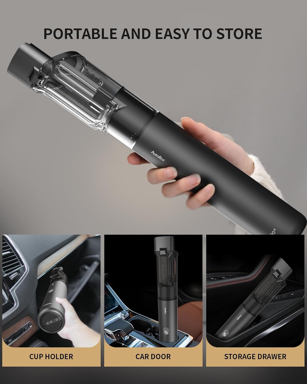 AutoBot Car Vacuum Portable Cordless - 20000PA Handheld Vacuum for Pet Hair, 50 Min Runtime with 5 Attachments & Flexible Hose, 3Hr Fast Charge for Cars, Trucks, Home Cleaning (Type-C)