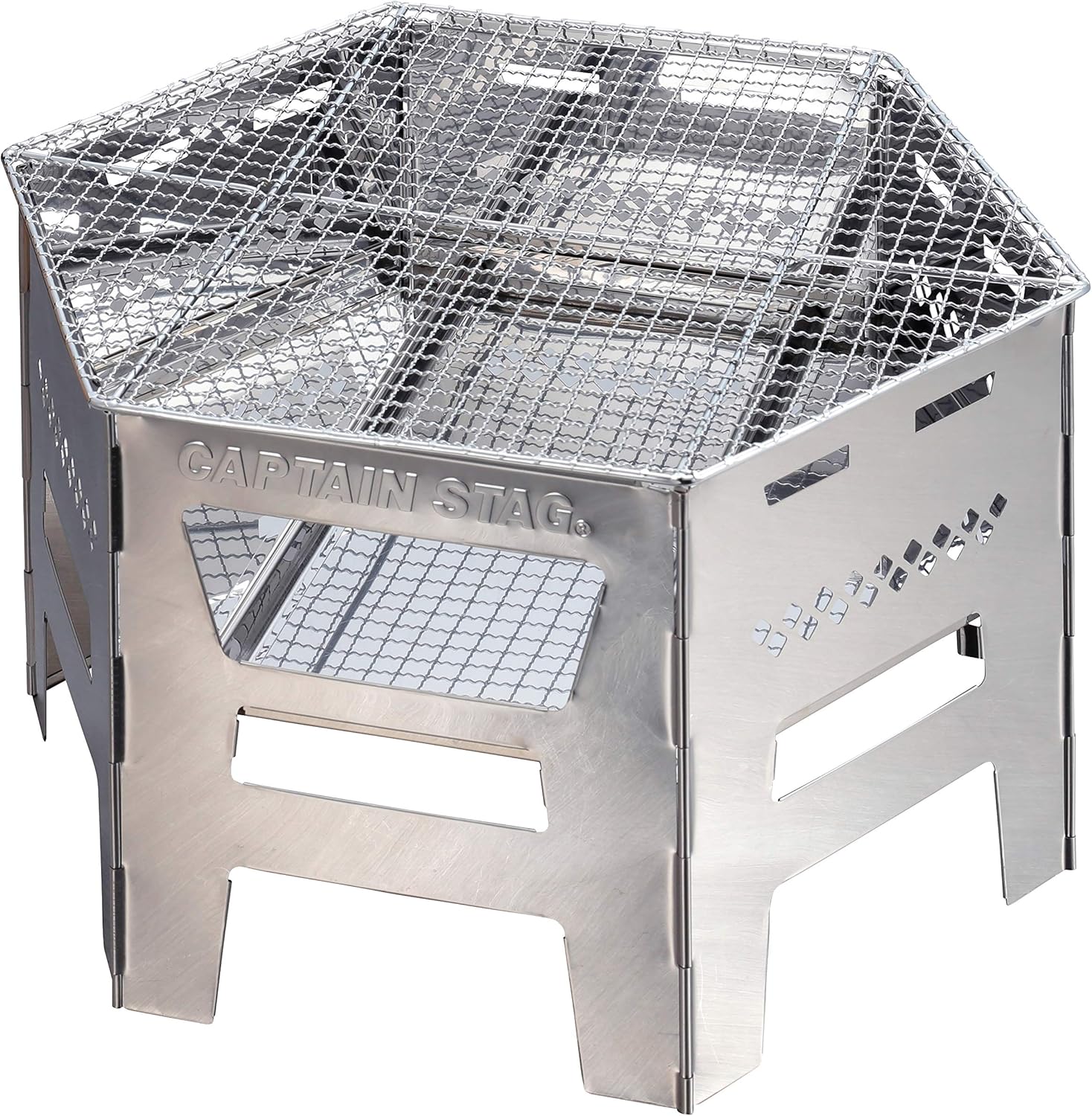 CAPTAIN STAG UG-73 BBQ Stove, Bonfire Stand, Dutch Oven, Boiled Cooking, 4 in 1 Unit, Hexa Stainless Steel, Camado Grill, Includes Serge, Trivet Cup, Bag