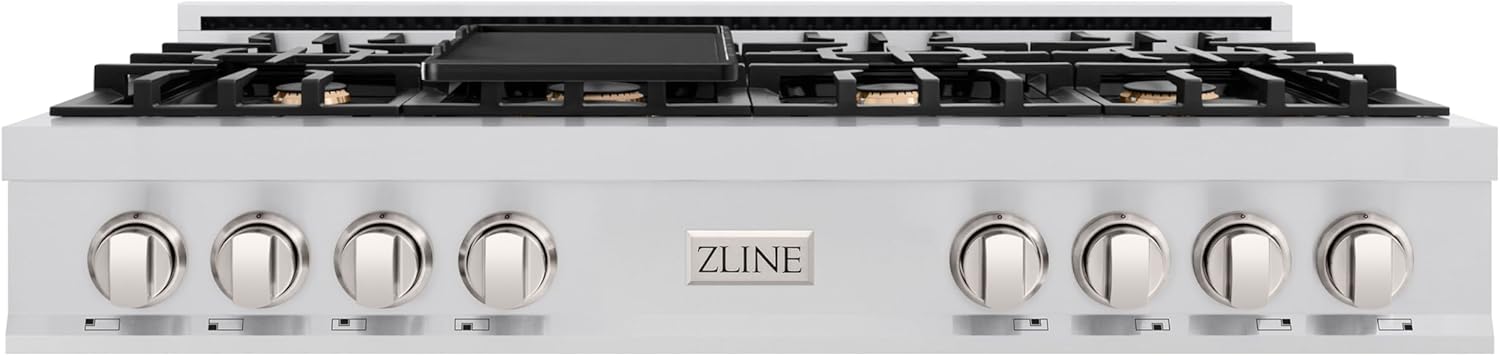 ZLINE 48 in. Classic Gas Rangetop with 8 Brass Burners and Porcelain Cooktop in Stainless Steel (RT-BR-48)