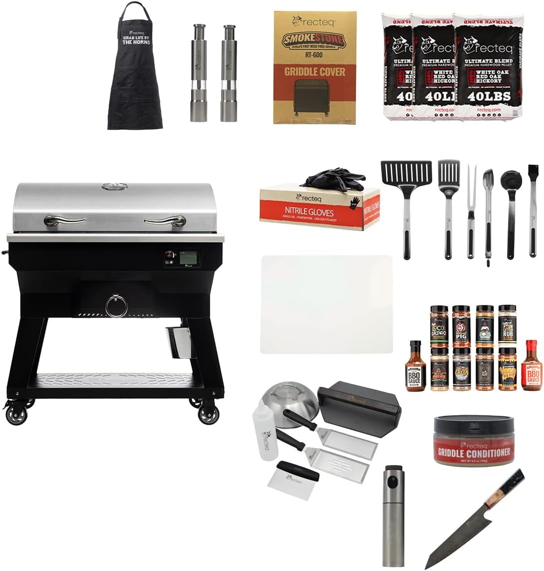 Recteq Pellet Grill SmokeStone 600 - WiFi Enabled Wood Pellet Griddle Grill with Even Temperature, SmokeStone 600 + Griddle Master Bundle