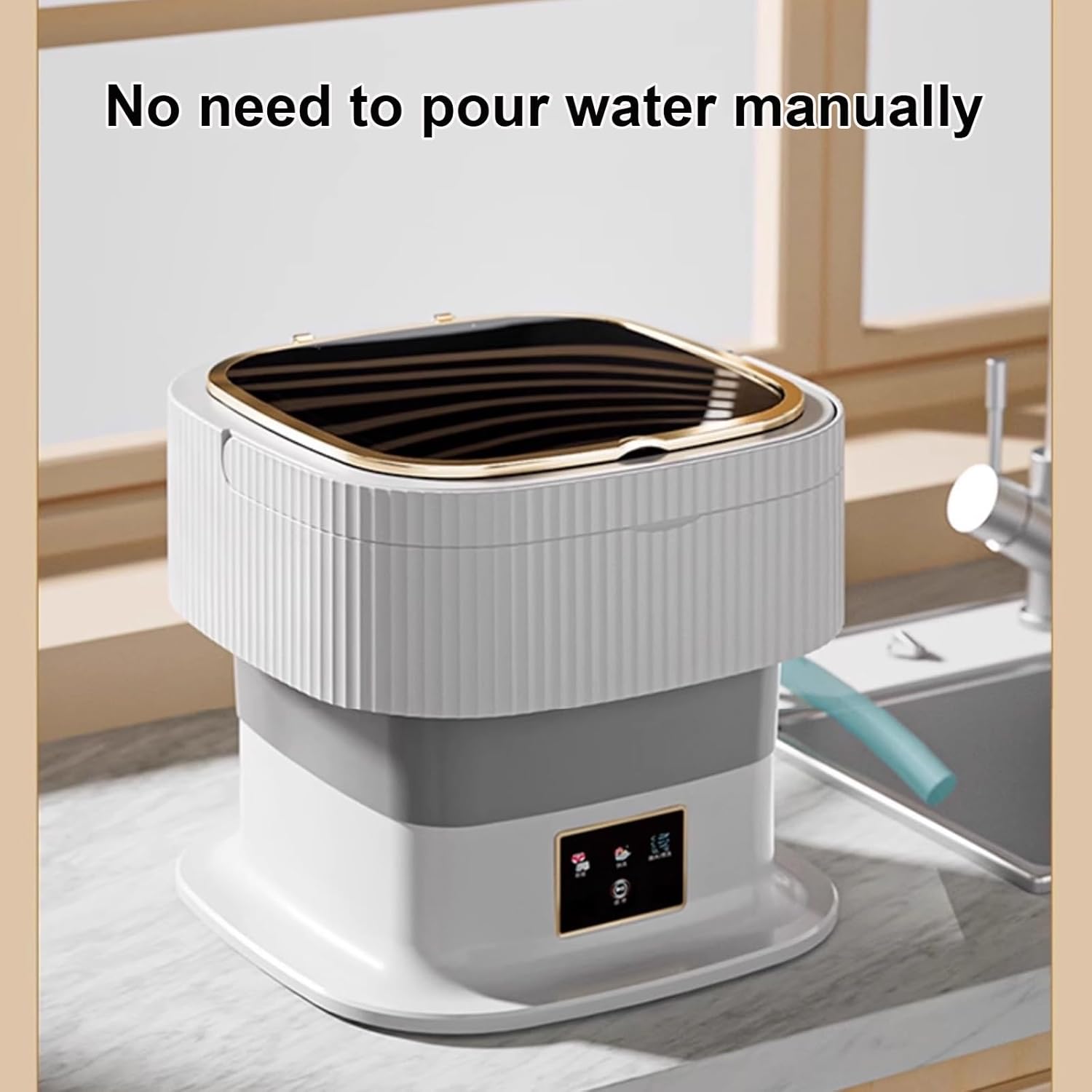 Portable Mini Washing Machine, 16L Small Foldable Washer with Dehydration, Large Capacity Folding, for Baby Clothes Socks Underwear, Apartment Dorm Camping Travel(Brown)