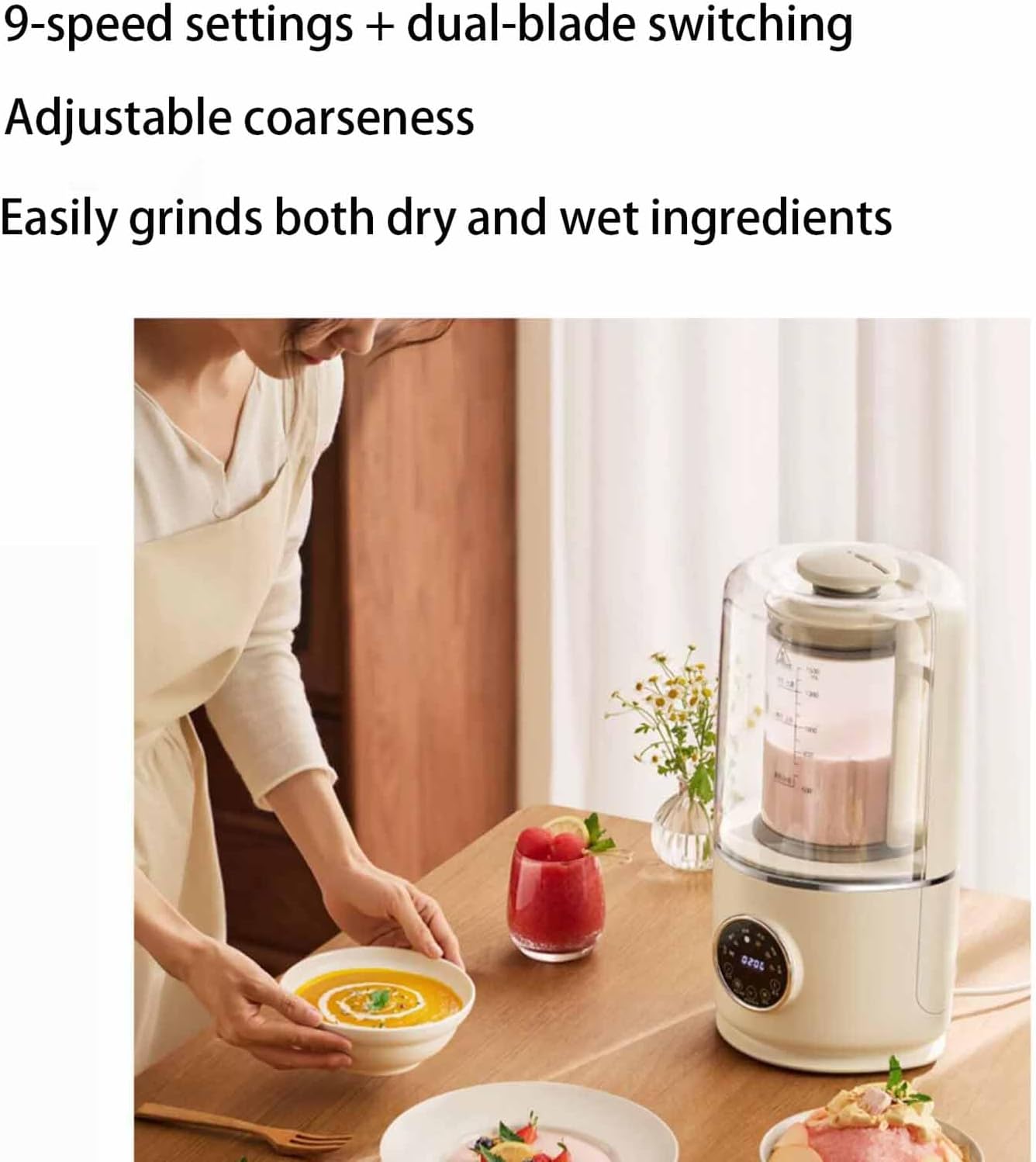 Soundproof Cooking Blender with Hot & Cold Function, 1100ml Filter-Free Soy Milk Maker, 8-Speed Blender with Temperature Control & 12H Preset Timer, White