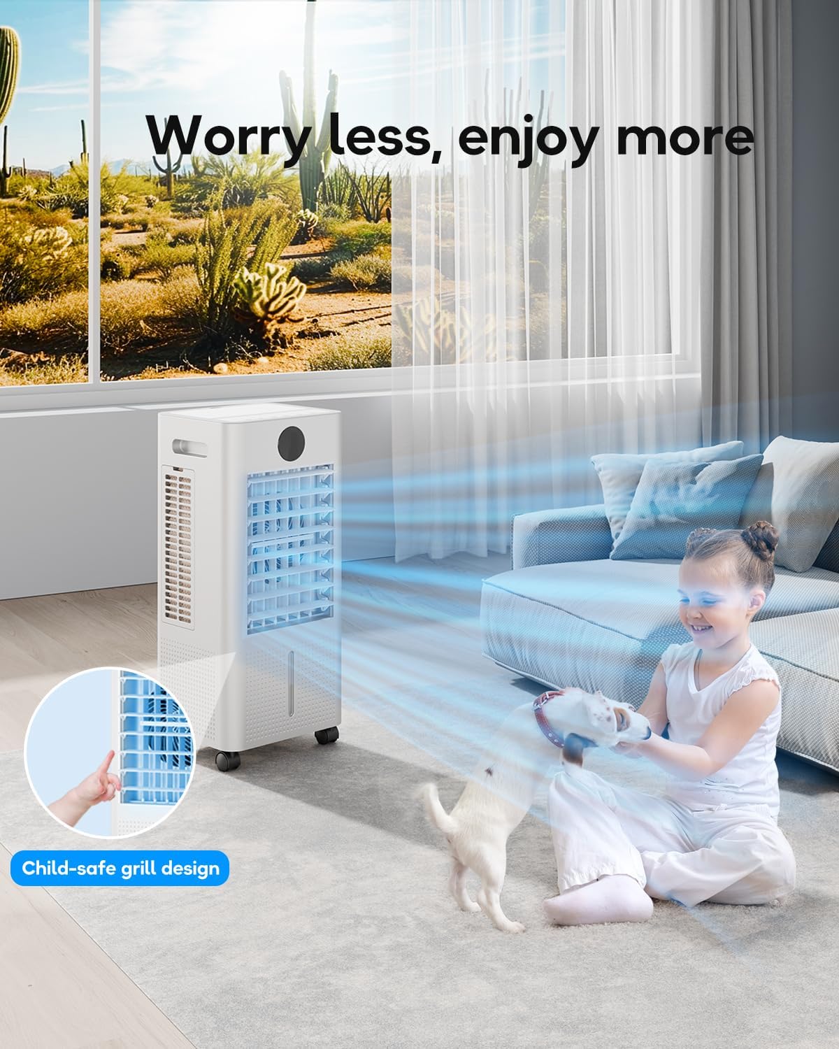 Portable Air Conditioner, Evaporative Air Cooler Windowless with Remote, 3 Speeds, 12H Timer, Oscillating Swamp Cooler for Bedroom, Living Room, White