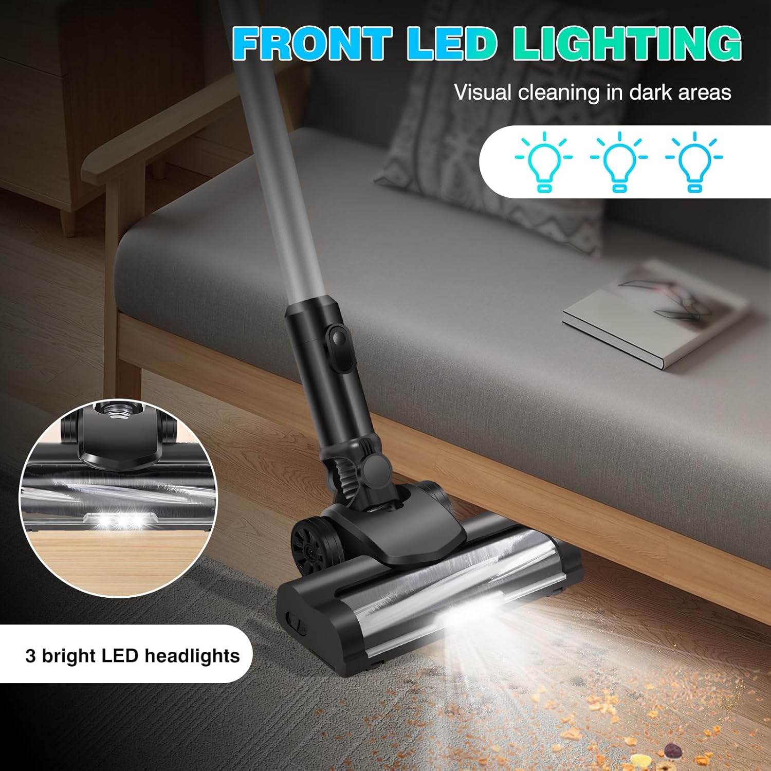 Cordless Vacuum Cleaner, Lightweight Handheld Stick Vacuum, 15KPa Powerful Suction with Brushless Motor, 2 Suction Modes, 6.0Ah Detachable Battery, Cordless Hardfloor Cleaner for Home/Pet Hair/Carpet