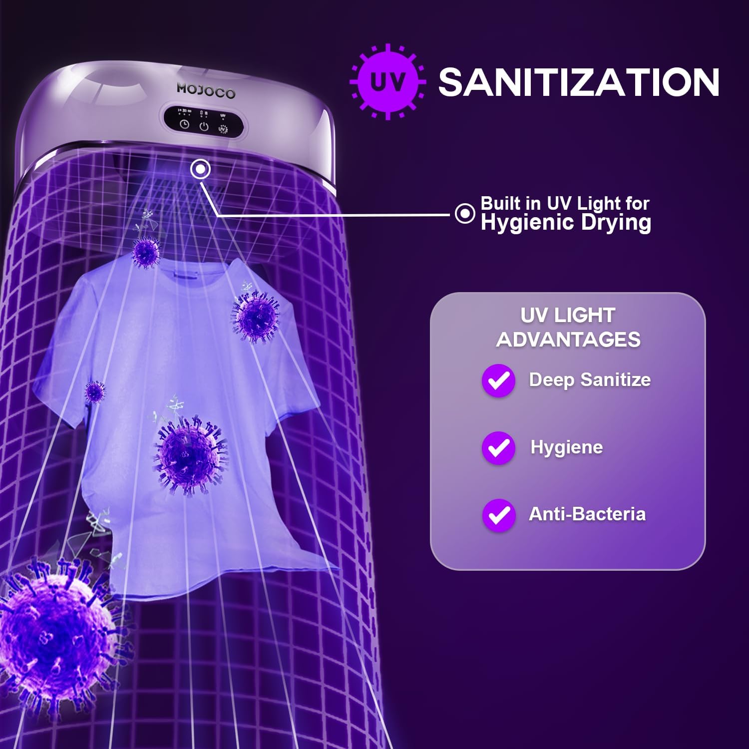 MOJOCO Portable Clothes Dryer - Mini/Compact Dryer for Apartment, RV, Travel - Small Quiet Fast-Drying Machine with Adjustable Timer & Hassle-Free Setup