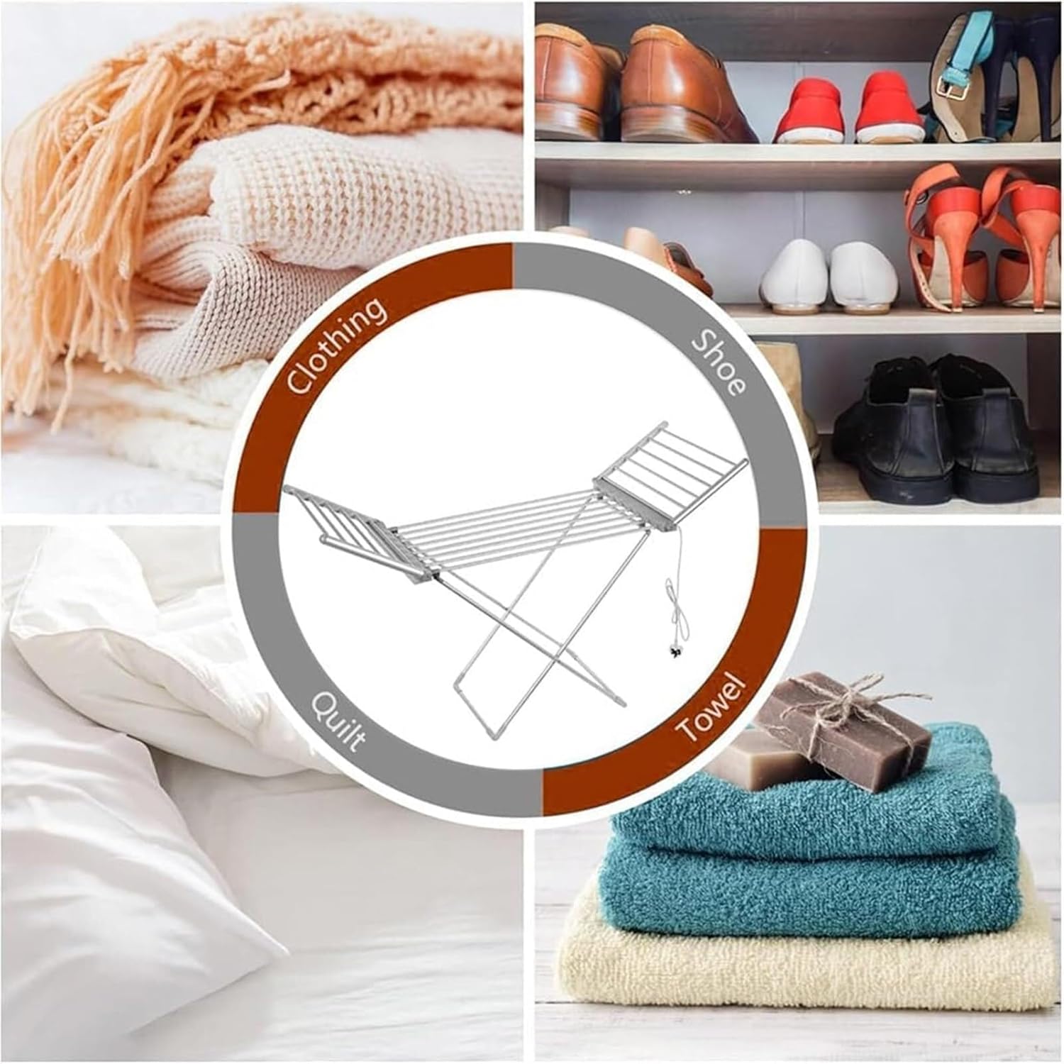 Foldable Clothes Airer, Laundry Drying Rack with 2 Side Wings, Folding Clothes Dryer Airer, 15kg Load Bearing, Standing Heating Clothes Horse