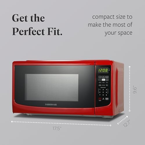 Farberware 0.7 Cu. Ft. Countertop Microwave Oven – 700 Watts Power, Auto Cook Settings, Defrost, Easy Clean and Child Safety Lock - Red