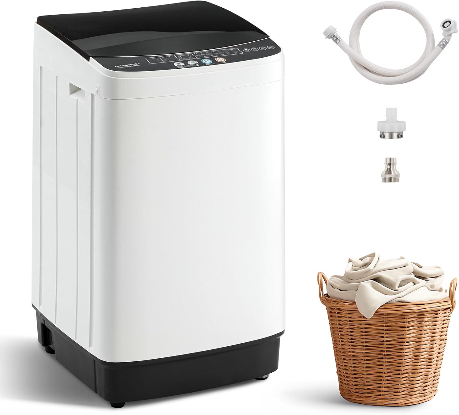 16 lbs Portable Washing Machine, Full-Automatic Laundry Machine with Stainless Steel Drum, 10 Wash Cycles, Compact Washer and Spin Dryer Combo for Apartment, Dorm, RV