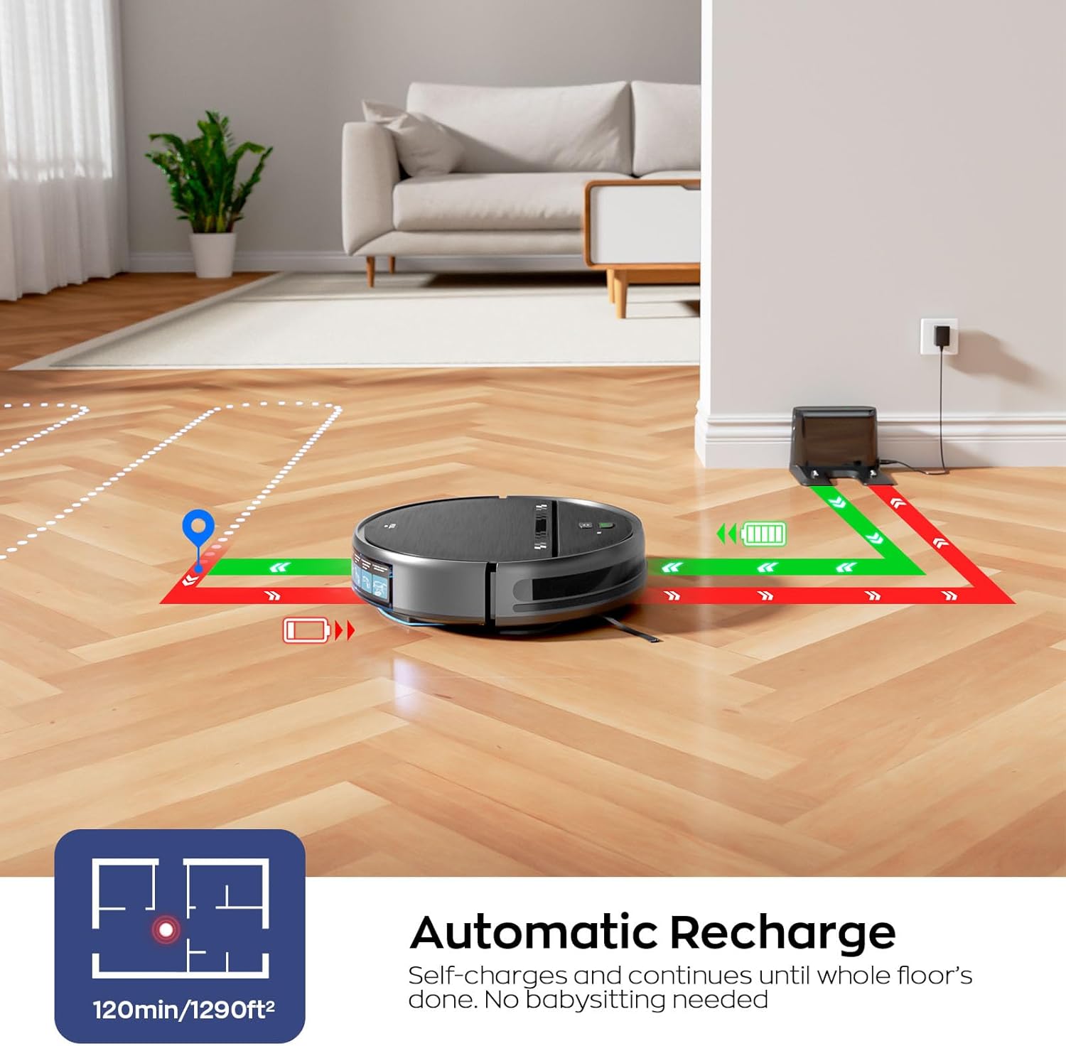 Robot Vacuum and Mop Combo, 2-in-1 Mopping Robot Vacuum Cleaner with 2300Pa Suction, 2.87'' Slim Design, Wi-Fi/App/Voice Control, 3D Obstacle Avoidance&Self-Charging for Hard Floors, Carpets, Pet Hair