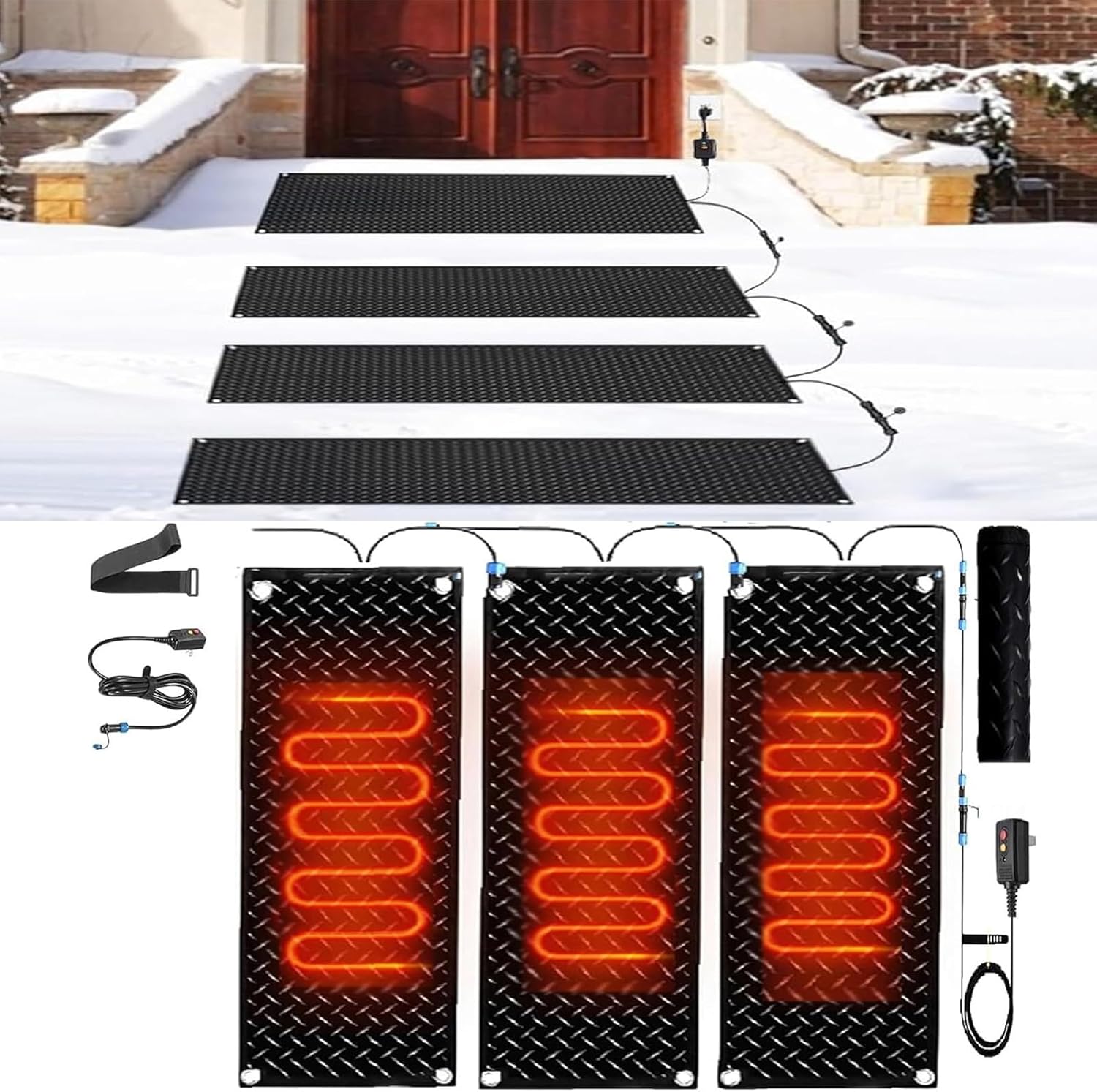 Non Slip Rubber Heated Mat, Winter Outdoor Snow Mat, Electric Snow Melting Mats, for Outdoor Stairs,Steps,Doorways,Walkways,Driveway, Snow and Ice Melting Rubber Mat,3 Pcs-40x60cm/15.7x24in