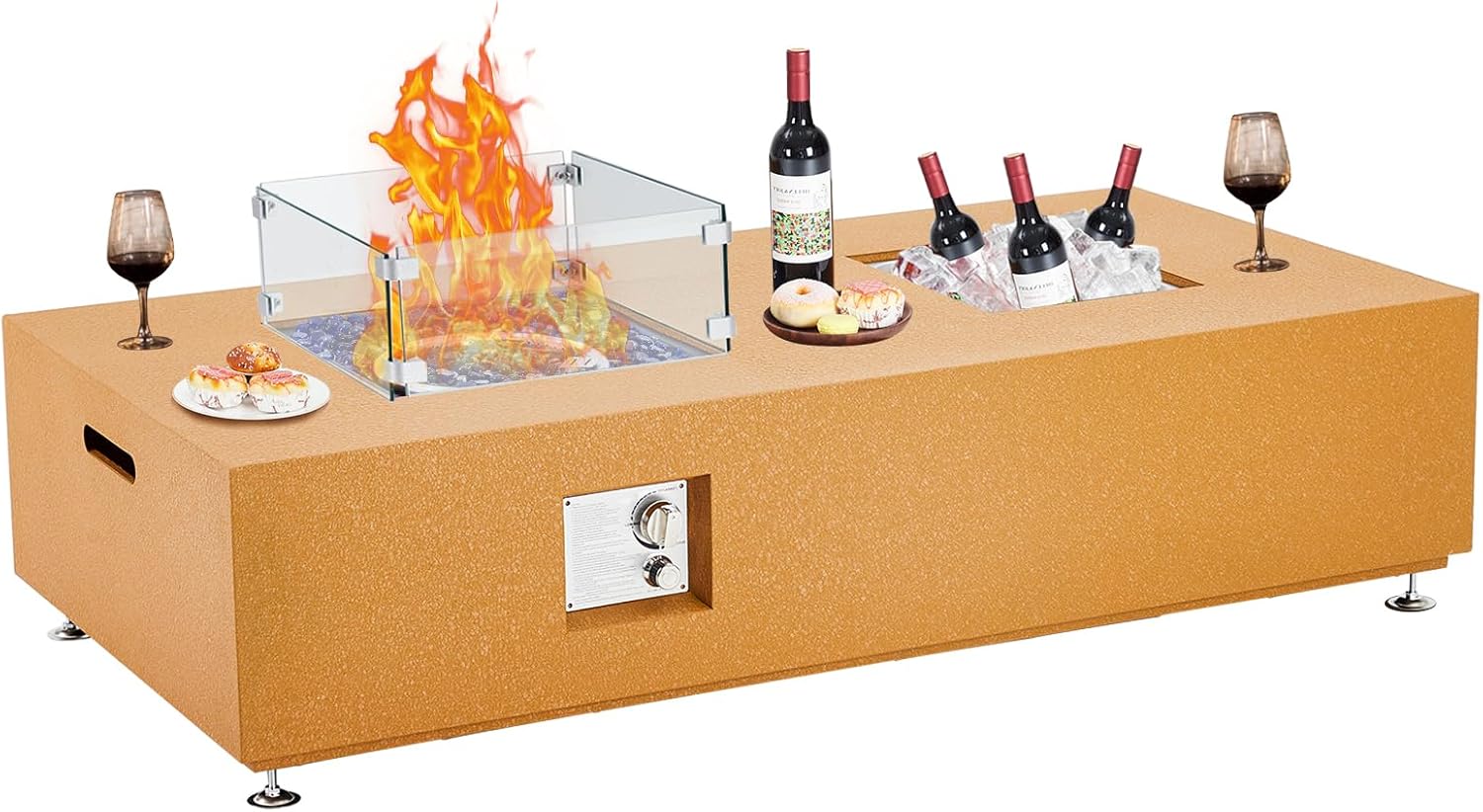 56 Inch Outdoor Propane Fire Pit Table, Large Rectangular Gas Fire Table with 50,000 BTU, Patio Coffee Dining Bar Table, Backyard Firepit for Deck, Camping & Gatherings,Orange