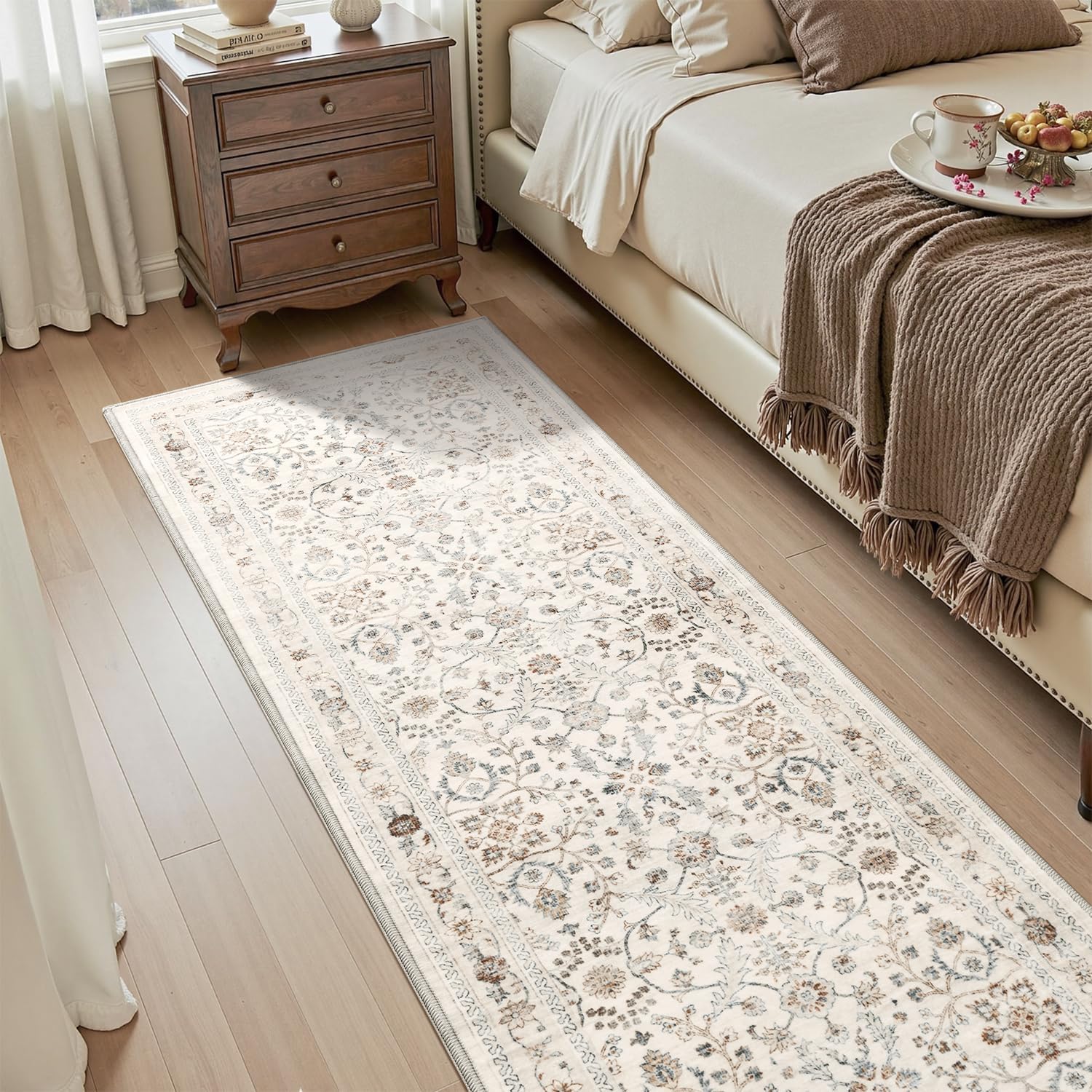 MontVoo-Vintage 2x10 Runner Rug-Soft Beige Washable Runners for Hallways-Non Slip Bedside Rugs for Bedroom-Machine Washable Long Rug for Hallways Entryway Laundry Room Stair Kitchen Bathroom