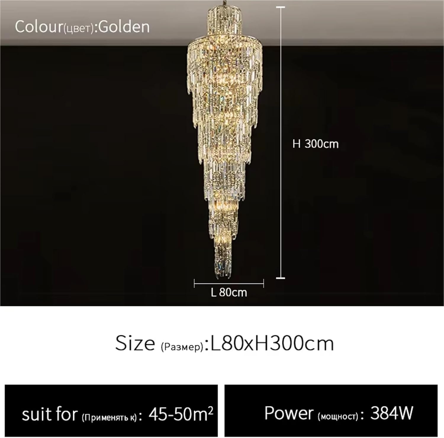 Villa Living Room, Crystal Hotel Lobby, Duplex Spiral Staircase, Long Chandelier Decoration, Luxurious Lighting,Household