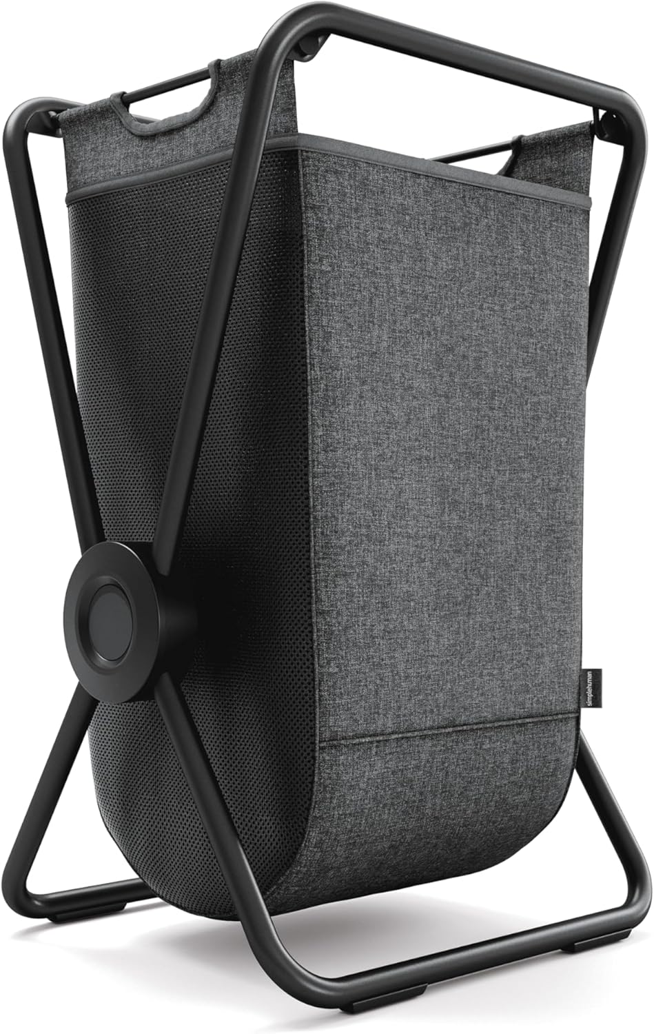 simplehuman single x-frame laundry hamper, 100% recycled polyester removable laundry baskets with easy carry handles, heavy-gauge steel frame, black, 65L