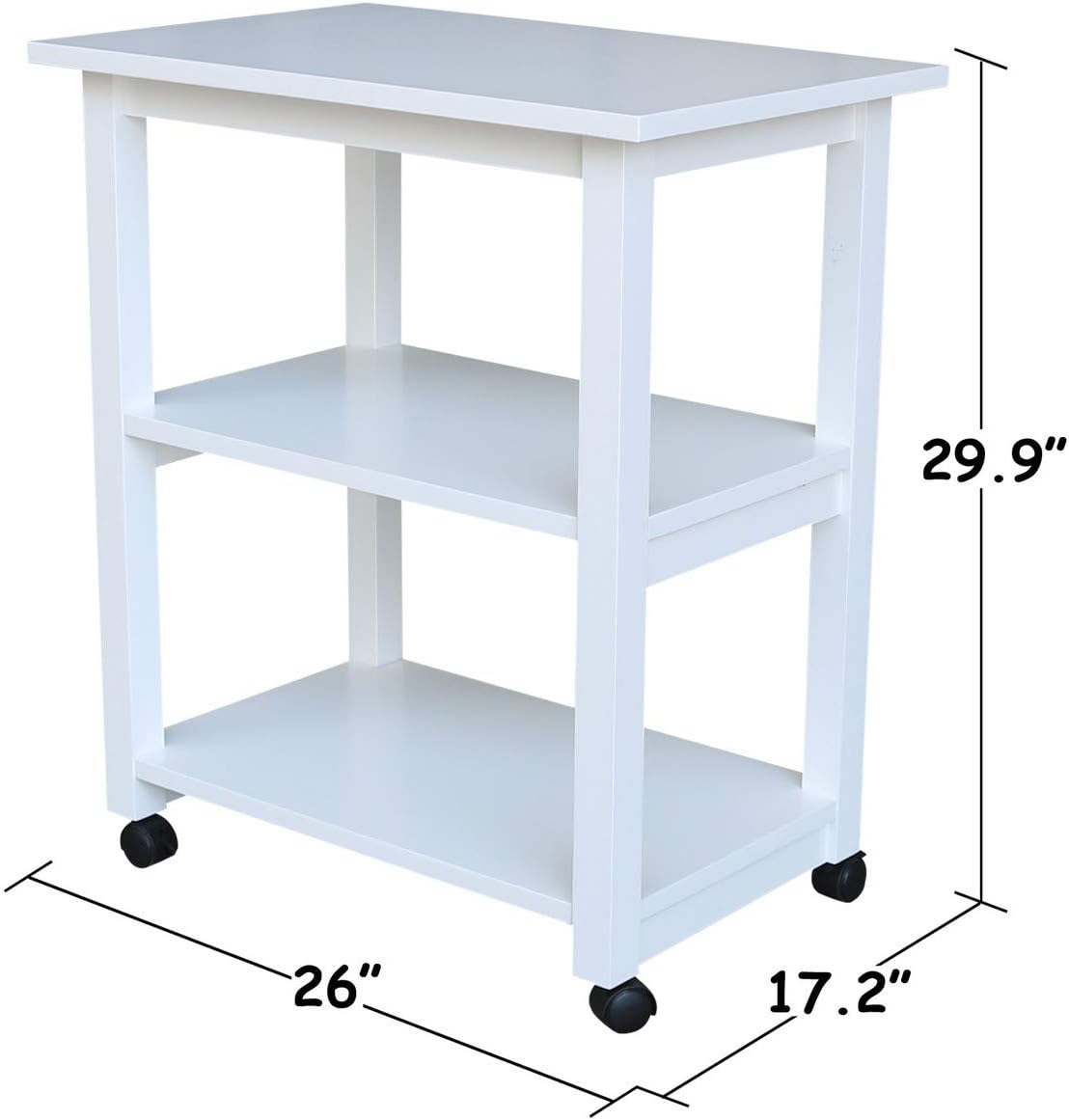 Solid Wood Rolling Microwave Cart, White