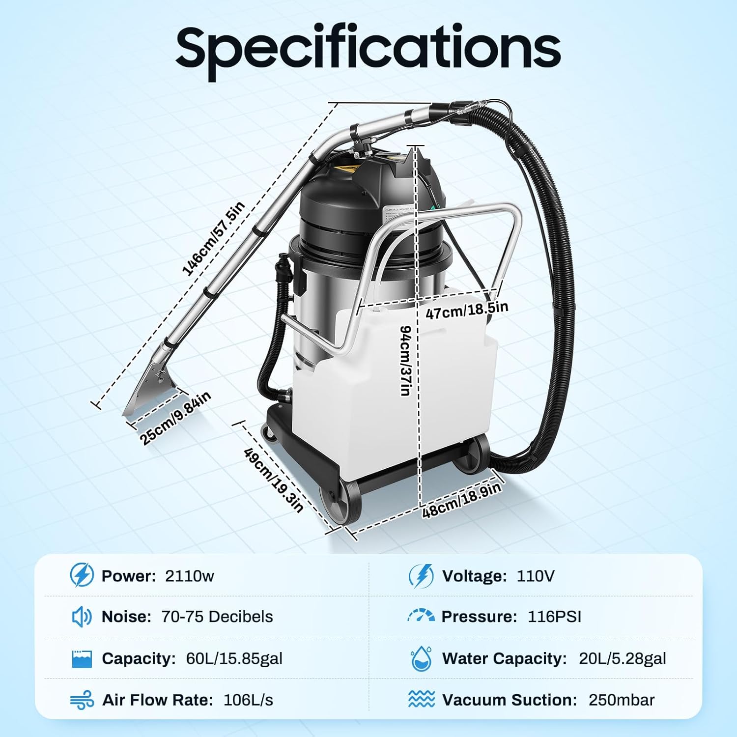 60L/15.85gal Commercial Carpet Cleaner Machine,3In1 Heavy Duty Extractor Vacuum Washing Machine Sofa Curtain Carpet Cleaning Machine With Mobile Tires for Carpet and Hard Floor 2110w (Two Packages)