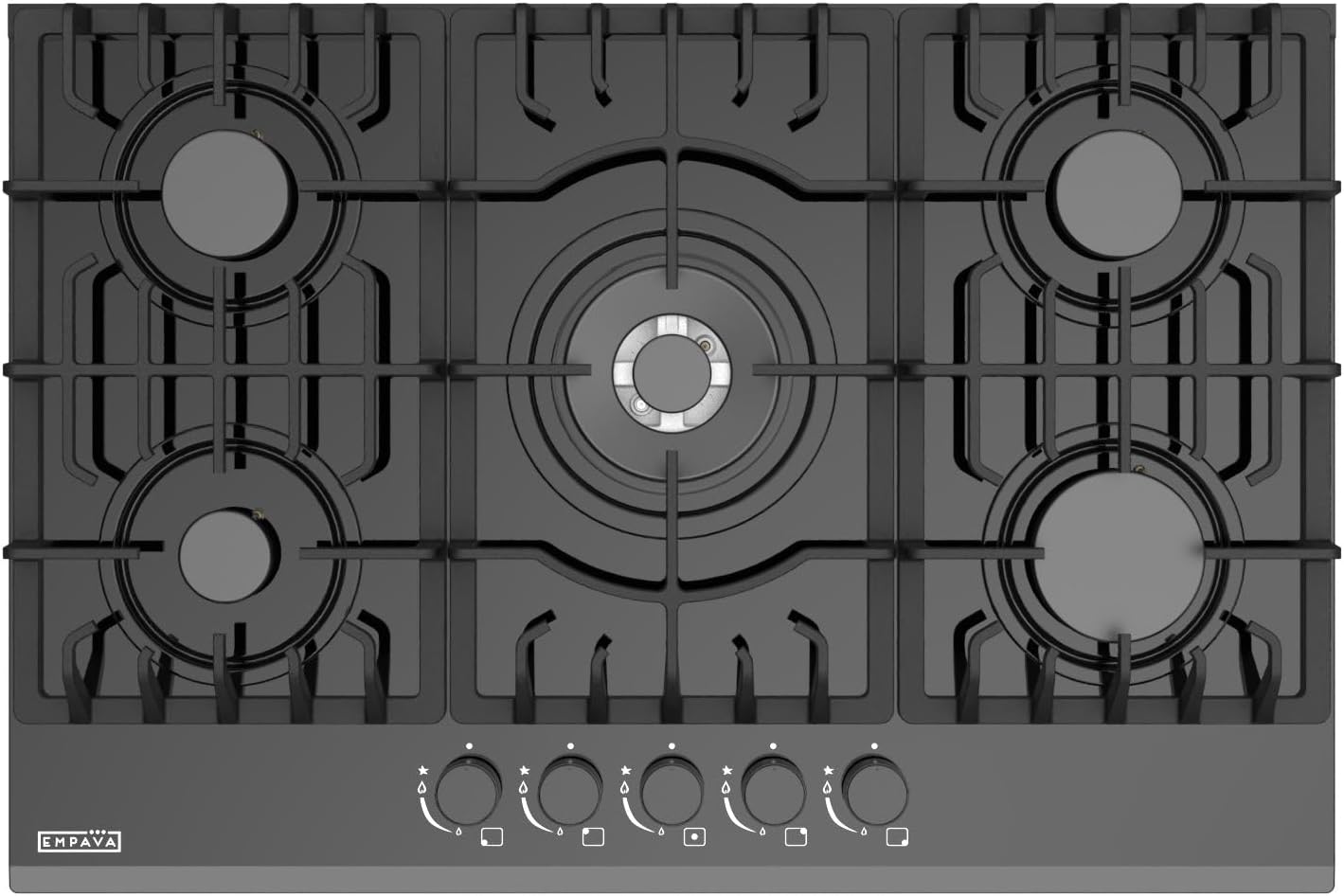 Empava 30 Inch Gas Stove Cooktop 5 Italy Sabaf Sealed Burners NG/LPG Convertible in Black Tempered Glass