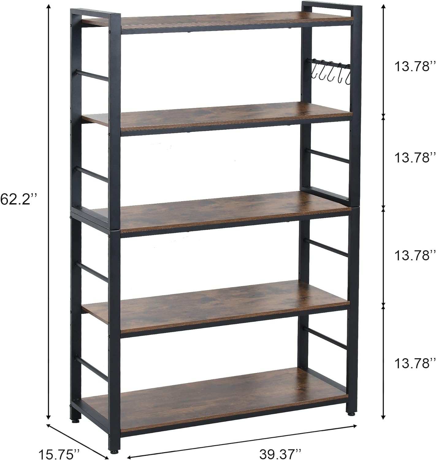 5-Tiers Bakers Rack,Microwave Oven Stand with Shelves,5 Tier Utility Storage Shelf with 5 Hooks,Multifunctional Shelf for Kitchen,Bathroom,Livingroom,Storehouse...