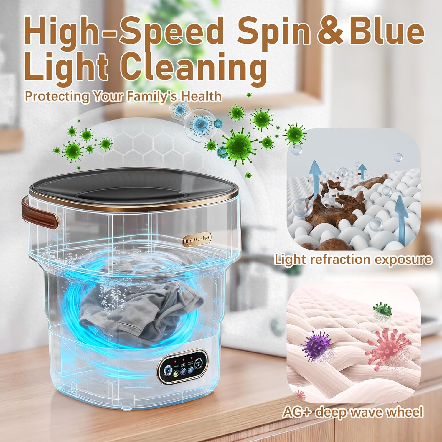 Portable Washing Machine, 13L Mini Washer and Spinner, 3 Cleaning Modes for Baby Clothes & Delicates, Small Portable Washer for Apartment, Dorm, Travel, Camping (Khaki)