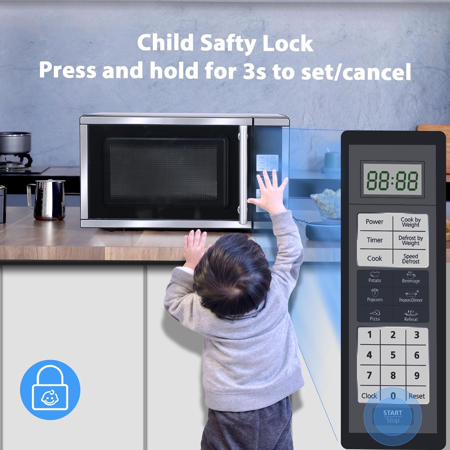 0.7 Cu.ft. Countertop Microwave Oven Countertop, 6 Auto Menus, 700W Small Microwave with 10 Power Levels, Child Lock & Space-Saving