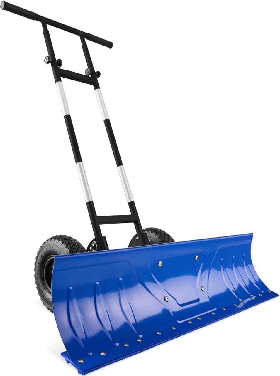 Durable Galvanized Steel Blade Double-Wheel Snow Shovel with Wheels and an Adjustable Handle for Clearing Snow(Blue,XL 48in w/Wheels)