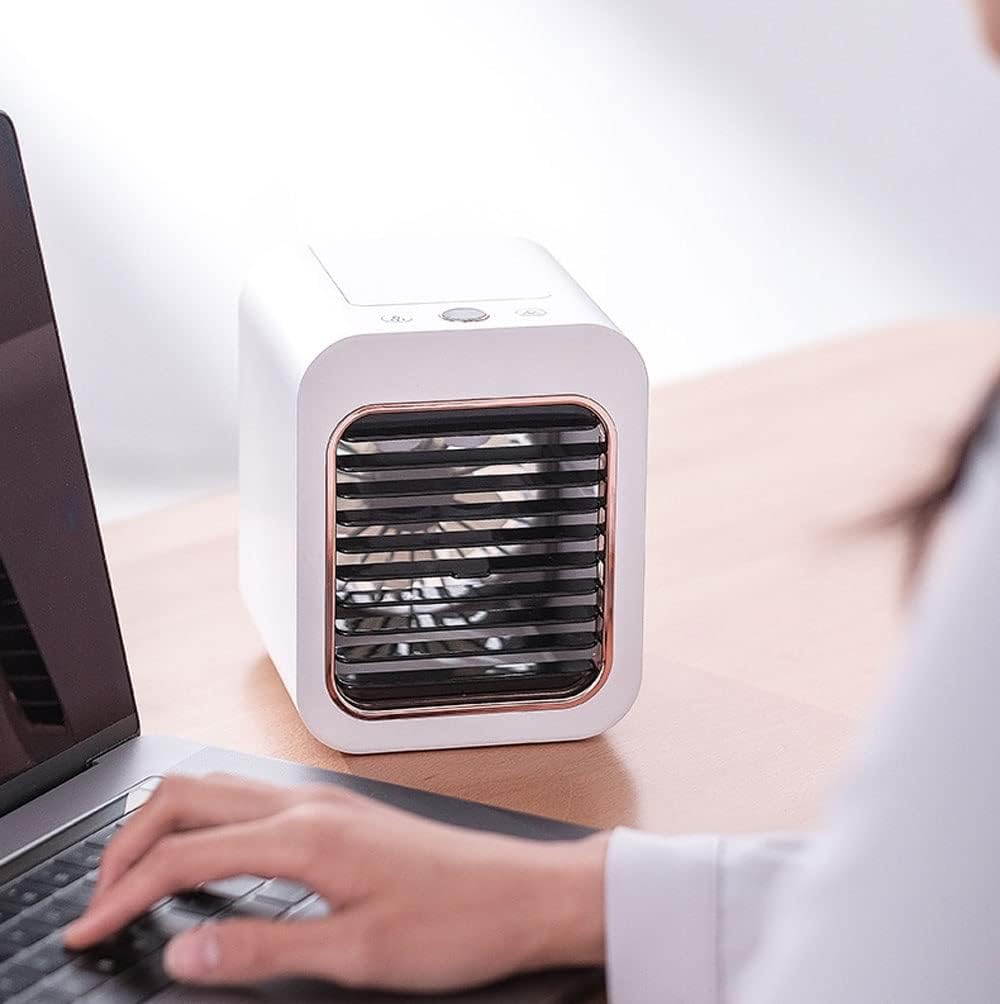 Portable Air Conditioners, 4000mAh Rechargeable Mini Air Conditioner, Personal Air Cooler with 3 Speeds, Small Desk Air Conditioner for Bedroom, Office, Outdoor (Color : White)