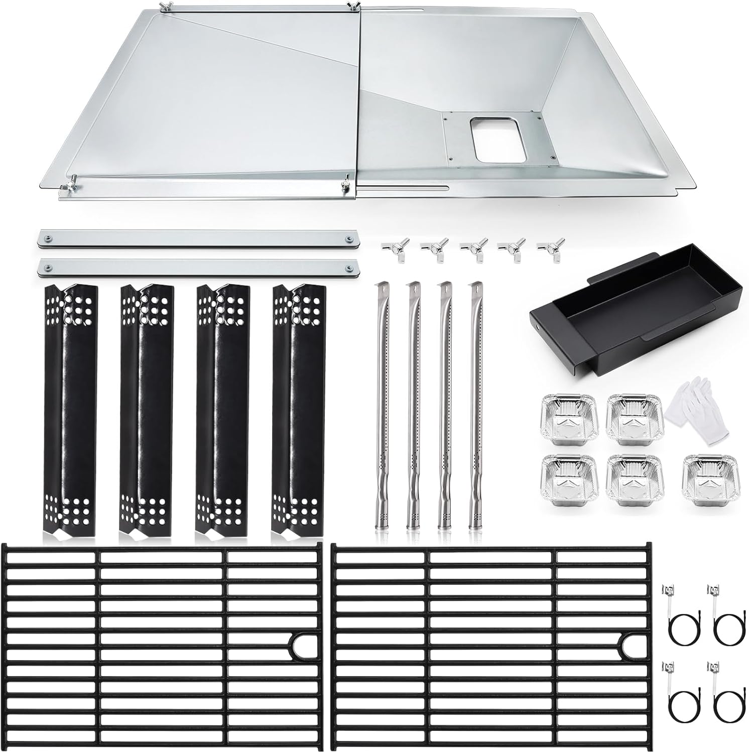 Hiorucet Grill Grease Tray Parts for Nexgrill 4 Burner 720-0925P, 720-0925, Drip Pan, Cooking Grid Grates, Heat Plates Flame Tamer, Burner Tubes and Igniters for Nexgrill 720-0925P Replacement Parts.