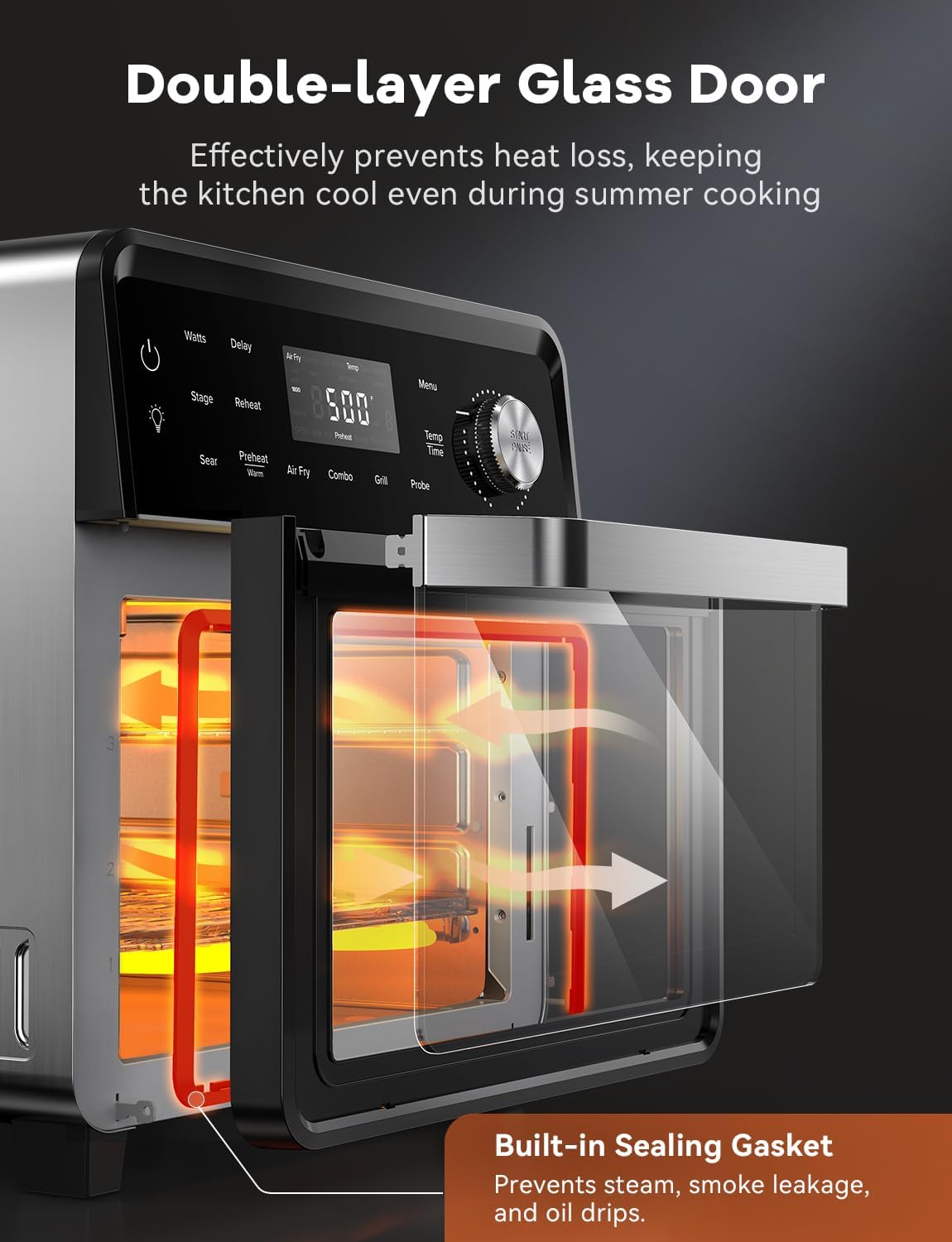 Nuwave Air Fryer Grill Oven Combo, TRUE Char & Flavor, 100 in 1 Super Convection Toaster Oven Countertop, Excellent Thermal Insulation, POWERPORT™ Plug-In Grill, 550°F, Stainless Steel