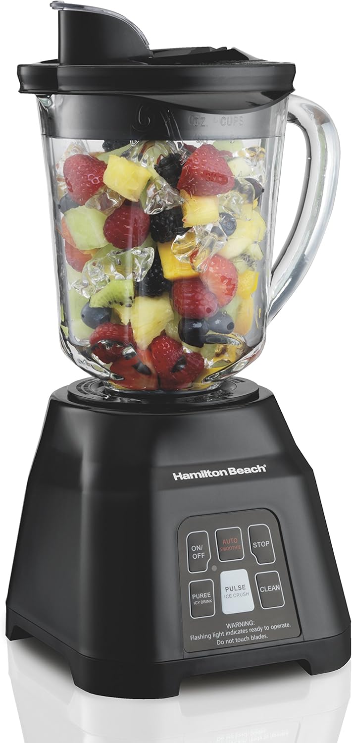 Hamilton Beach Smoothie Smart Blender with 5 Functions & 40oz Glass Jar for Shakes and Smoothies, Black (56207)