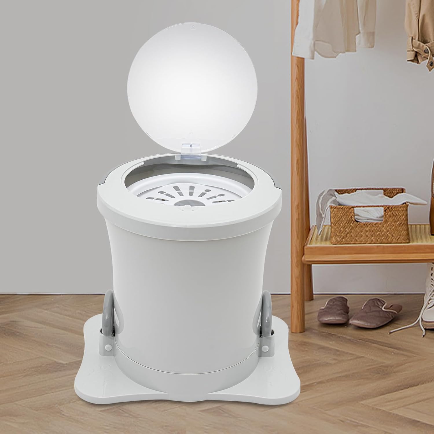 Manual Clothes Dryer Portable, 9L Compact Washer Spin Dryer, Non Electric Laundry Dryer for RV, Camping, School, Apartment, Dorm (White)