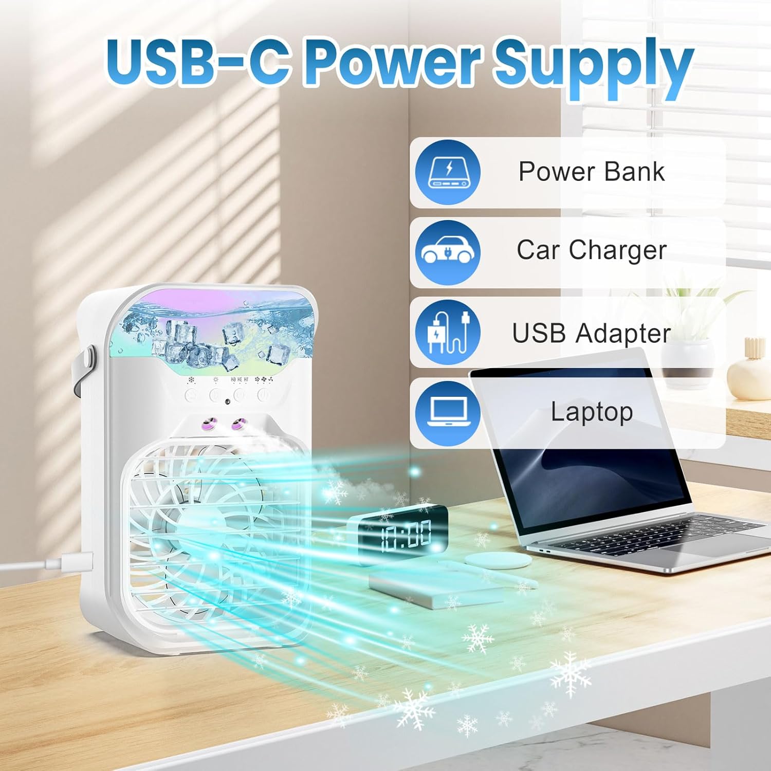 IWENNUAN Portable Air Conditioners, 4 in 1 Portable AC Unit with Remote, 1500ml Water Tank, 3 Speeds, 6H Timer, 2 Spray Mist, 7 Night Light, Personal Mini Air Conditioner for Bedroom, Black