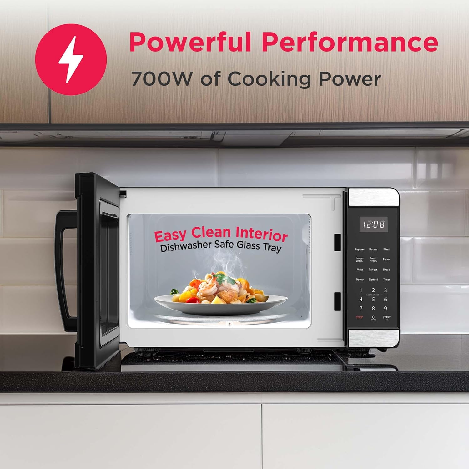 Compact 0.7 Cu. Ft. Stainless Steel Countertop Microwave Oven - Perfect for Small Spaces
