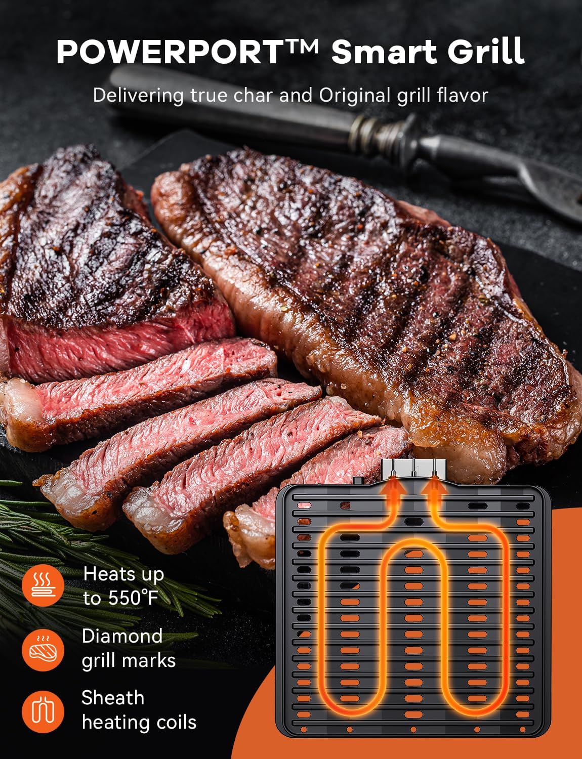 Nuwave Air Fryer Grill Oven Combo, TRUE Char & Flavor, 100 in 1 Super Convection Toaster Oven Countertop, Excellent Thermal Insulation, POWERPORT™ Plug-In Grill, 550°F, Stainless Steel