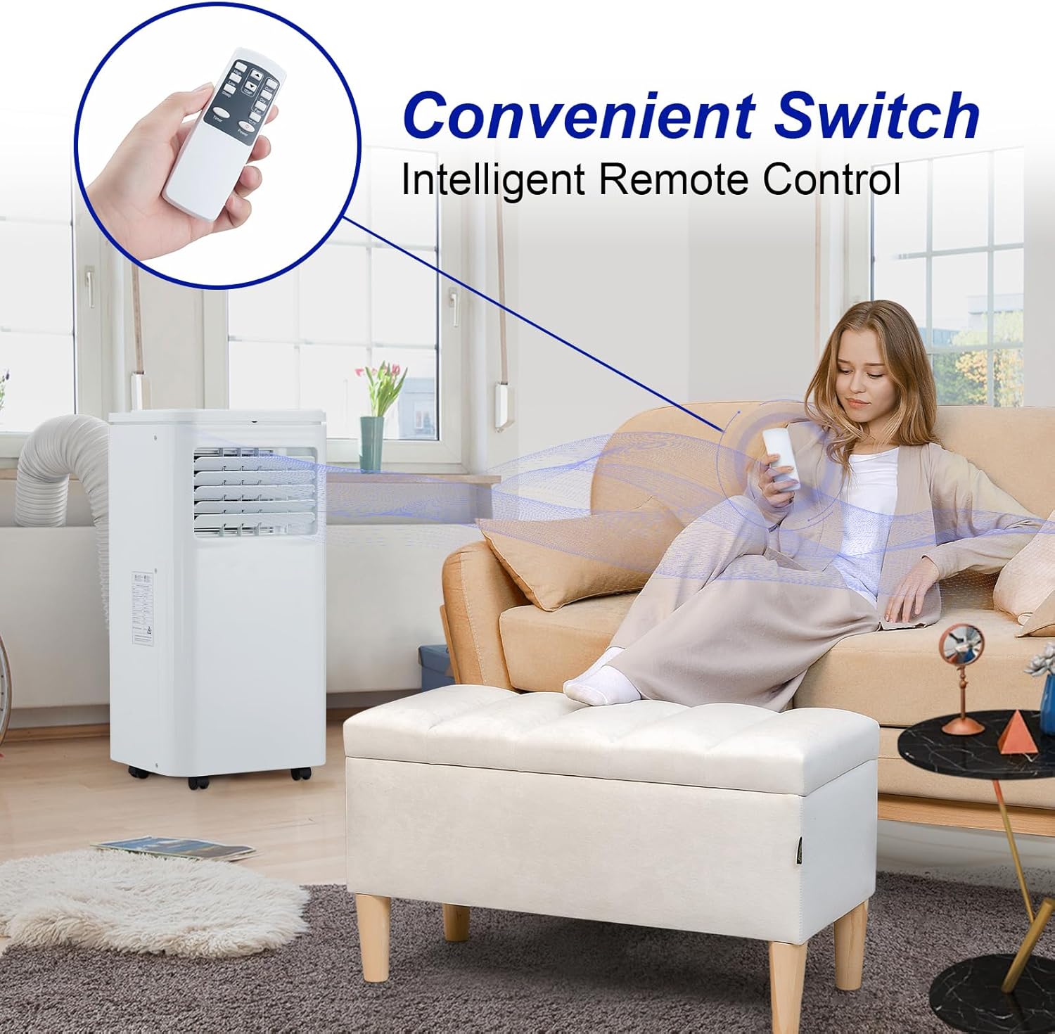 10000 BTU Portable Air Conditioner with Remote Control, Standing AC Unit, 3-in-1 Air Conditioner with Window Vent Kit/Digital Display/24h Timer, for Room Bedroom Home Garage RV