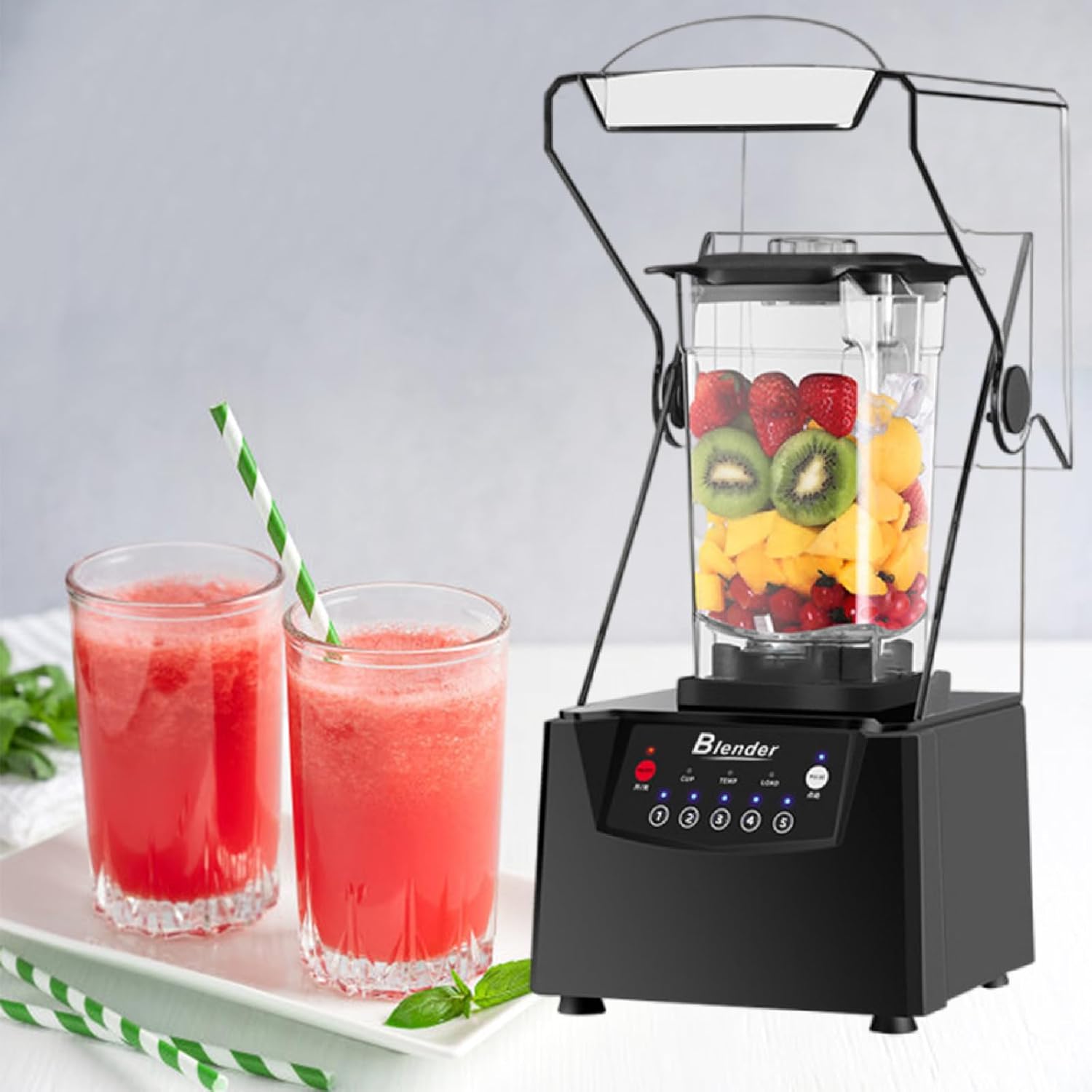 Professional Commercial Blender 2200W 70 Oz Quiet Blender Pure Copper Motor Commercial Smoothies, Drinks, Self-Cleaning,110V