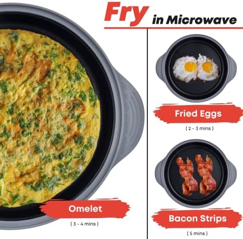 MACONEE 2-in-1 Microwave Cookware: Frying Pan Skillet with Grill & Crisper Pan and Bacon Crisping Tray - For Frying, Grilling, and Crisping Foods