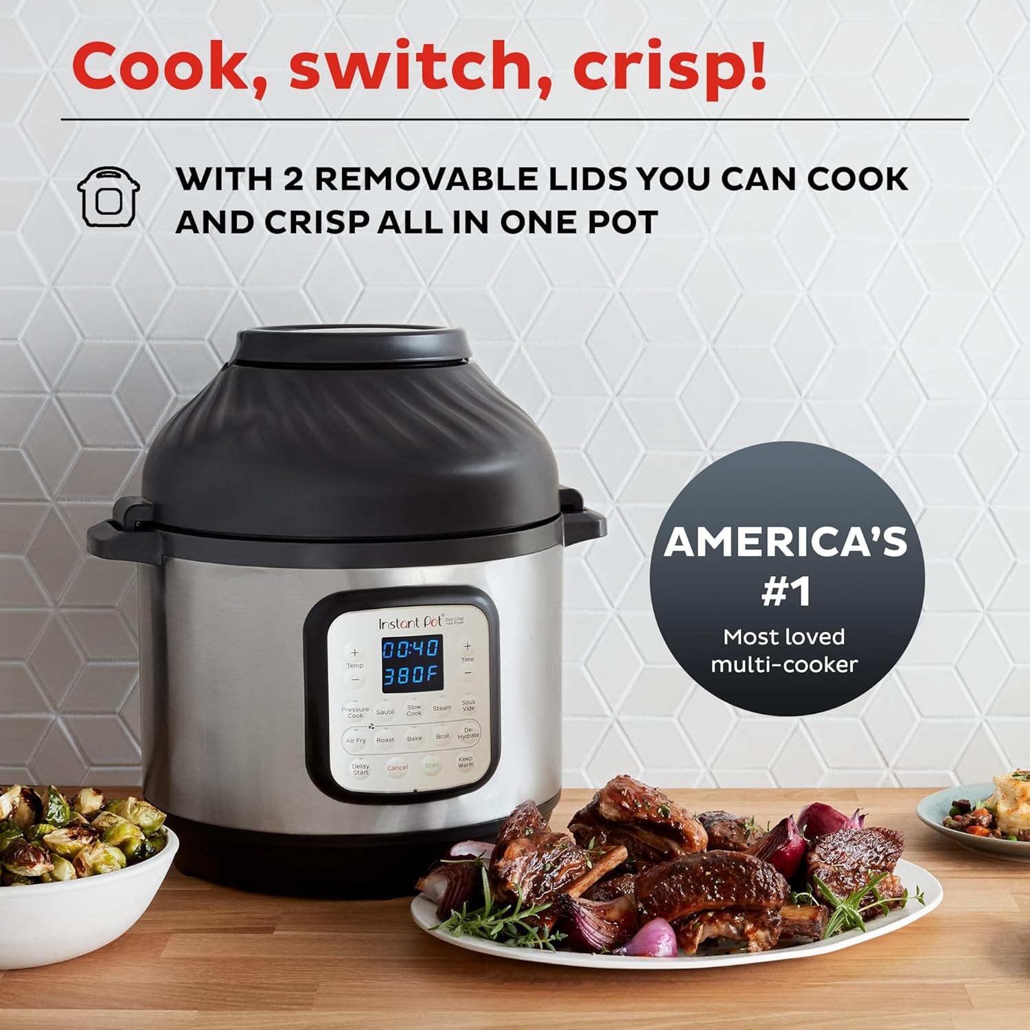 Instant Pot Duo Crisp 11-in-1 Air Fryer and Electric Pressure Cooker Combo with Multicooker Lids that Air Fries, Steams, Slow Cooks, Sautés, Dehydrates, & More, Free App With Over 800 Recipes, 6 Quart