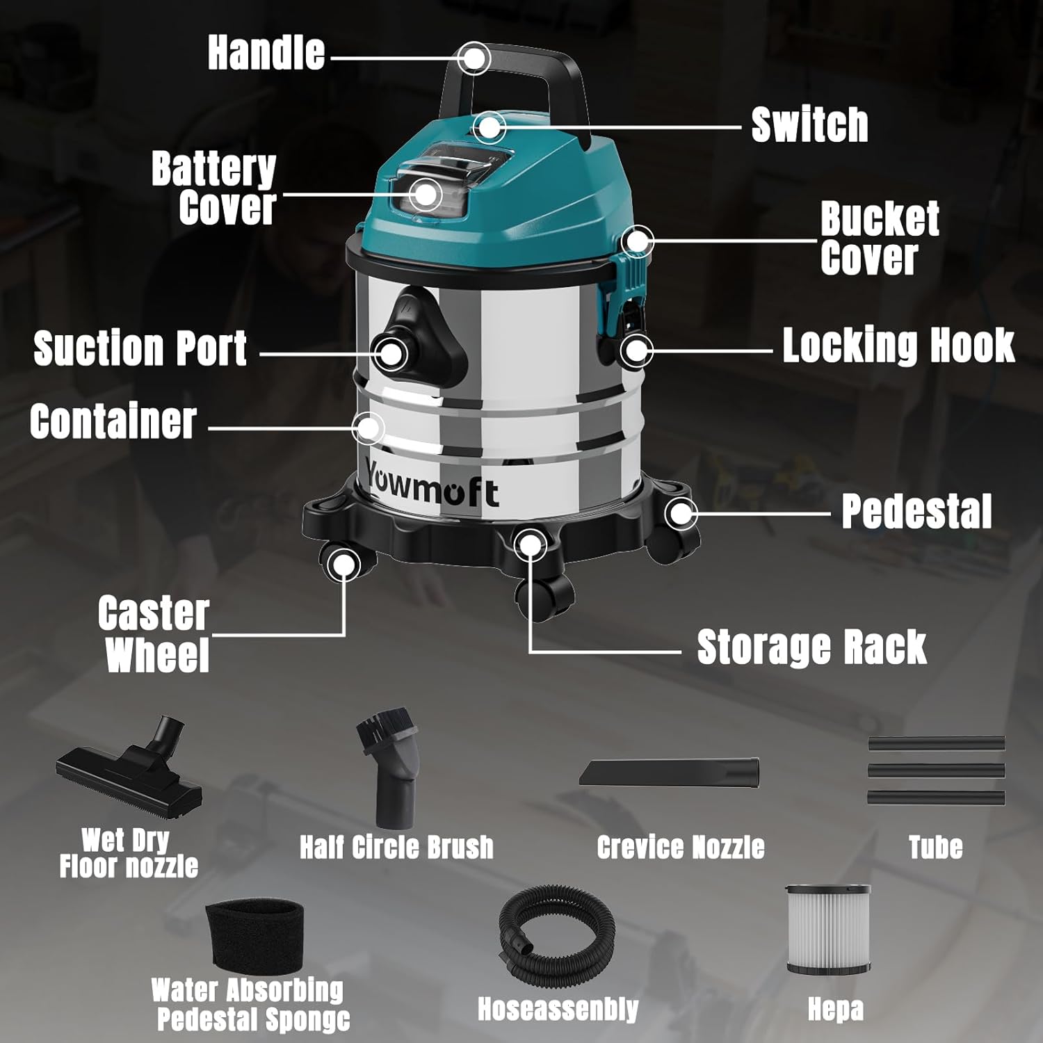 4 Gallon Cordless Shop Vac Compatible with Makita 18V Battery, Cordless Shop Vacuum Wet and Dry with 16 Kpa Strong Suction & Blower, Battery Powered Shop Vac for Car, Home and Garage (Tool Only)