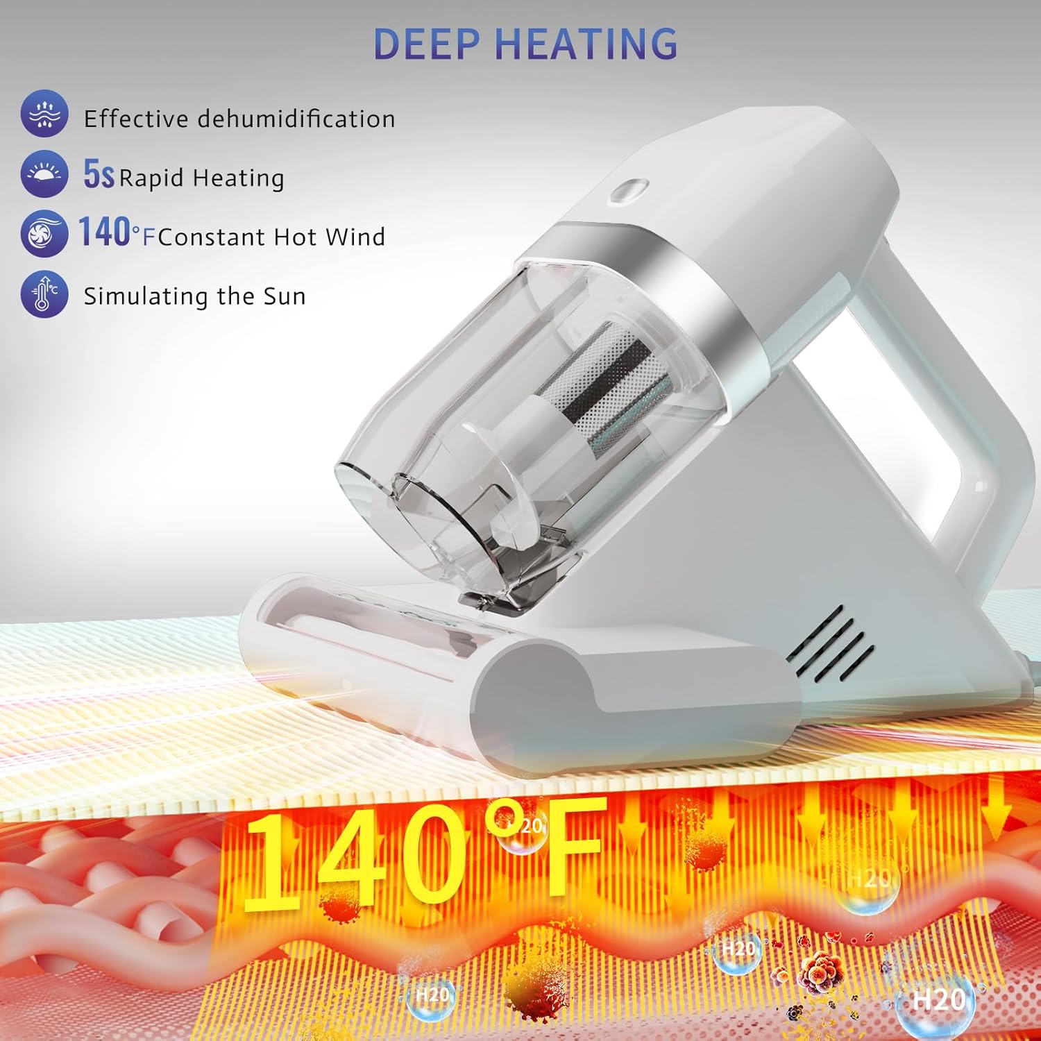 Mattress Vacuum Cleaner, Bed Vacuum Cleaner with UV & Ultrasonic, 16Kpa Suction Handheld Bed Vacuums with High Heating Tech, Effectively Clean Up Bed, Pillows, Sofas, Carpets, 550W