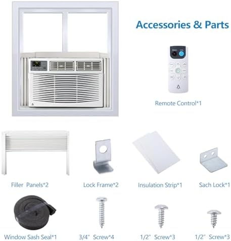 8,000 Btu Window Air Conditioner, Cools Up to 350 Sq. Ft with Cooling, Dehumidifier, 3 Fan Speed, Window-Mounted Room Ac Window Unit with Remote, Easy Install Kit for Home