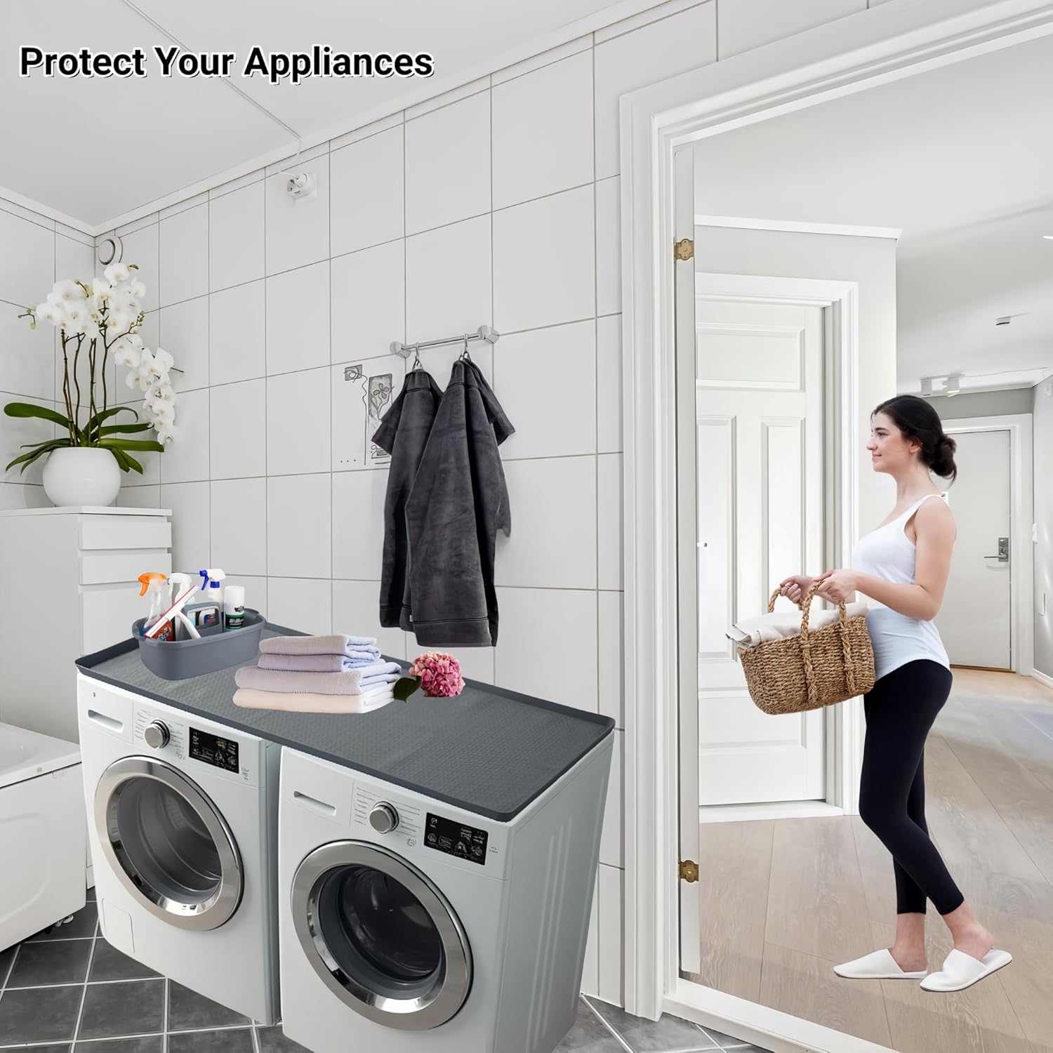 51'' x 25.6'' Washer and Dryer Covers for the Top, Silicone Washing Machine Cover, Dryer Top Protector Mat, Washer Dryer Countertop, Perfect for Laundry Room, Home Use