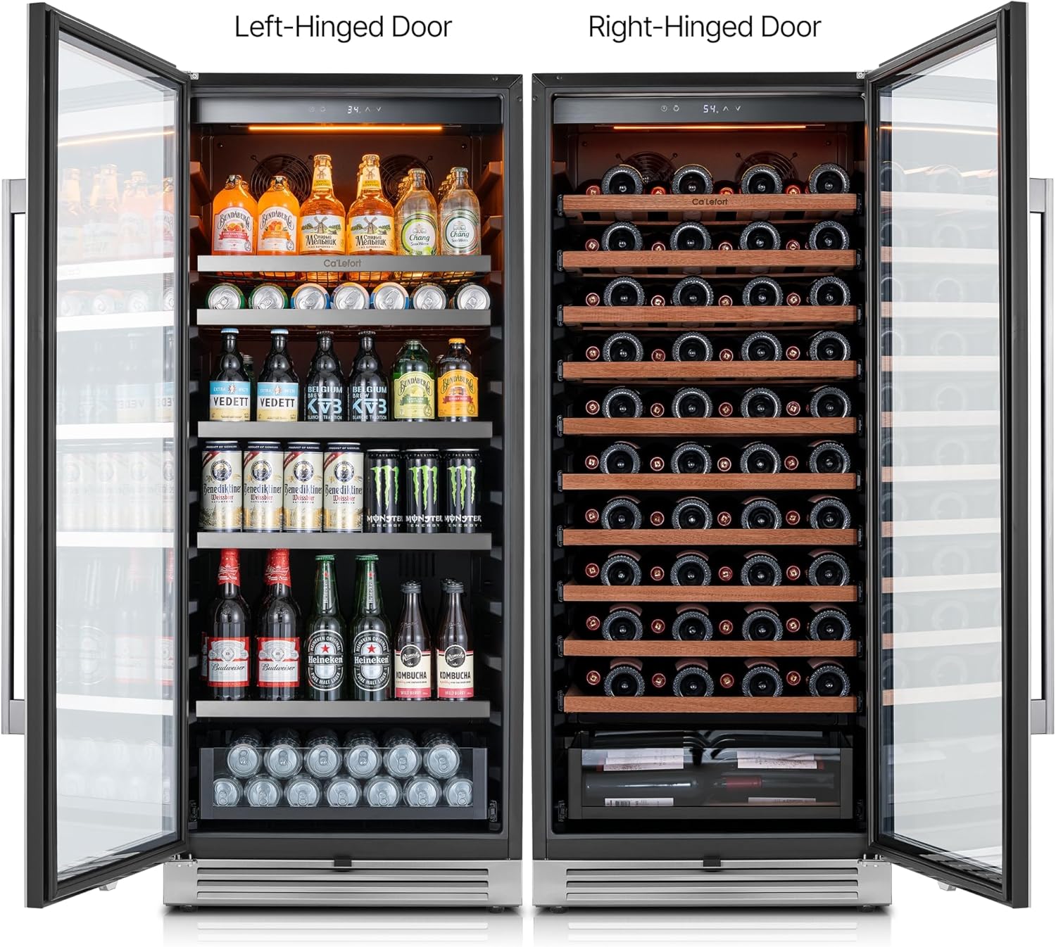 Ca'Lefort 48 Inch Wine and Beverage Fridge, 238 Can and 90 Bottle Wine Cooler Refrigerator, 34-65°F Fridge with Glass Door, 3 LED Built-in/Freestanding for Bar/Kitchen/Resterant (2 Pack Cooler)