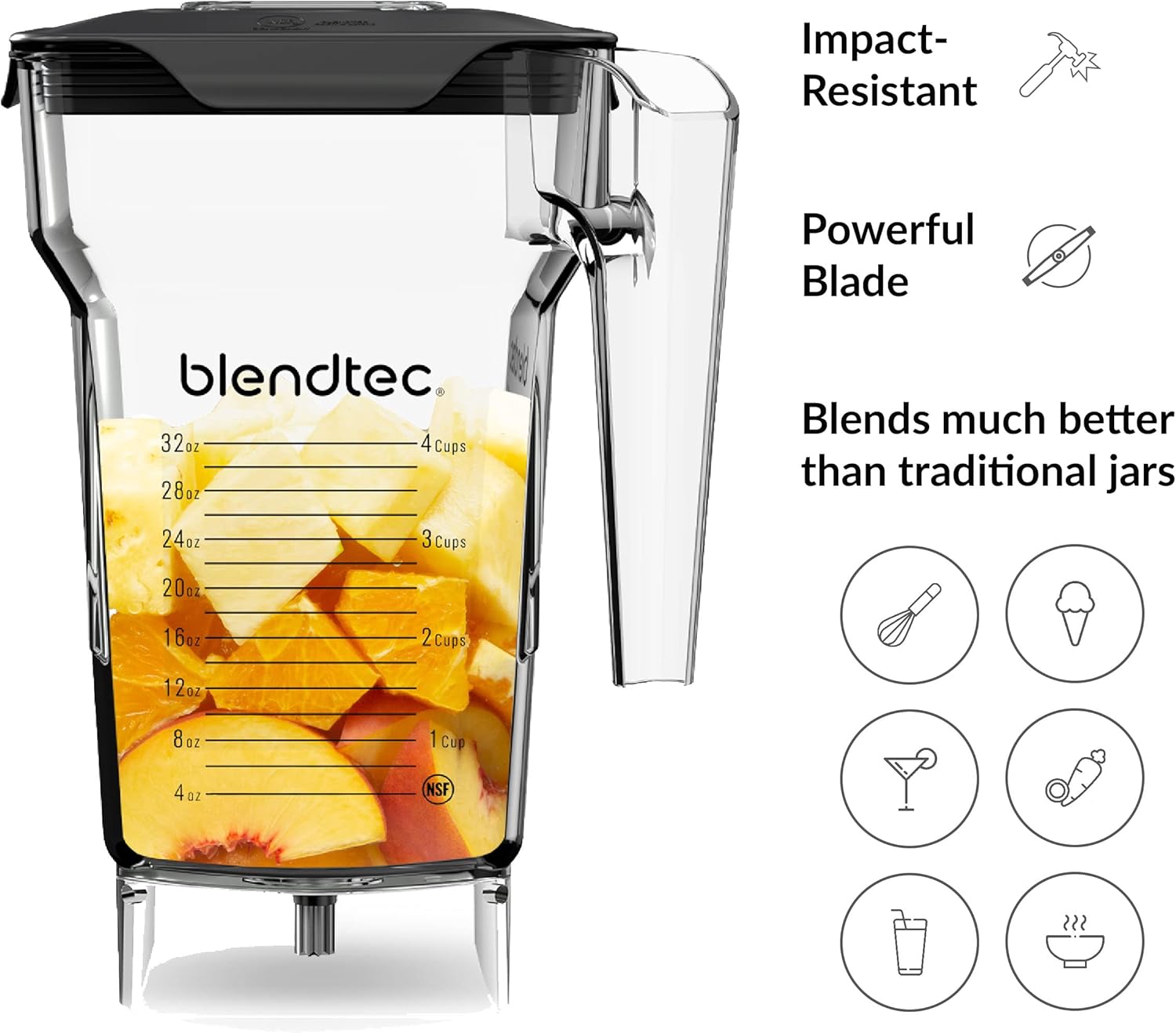 Blendtec 75 oz FourSide Jar and 34 oz GO Travel Bottle Bundle - Blender Jars and Personal Blender Attachment Compatible with Blendtec Blenders