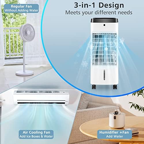 PETSITE Evaporative Air Cooler, Cold Air Cooling Fan with Remote Control, 4 Modes, 3 Speeds, 2 Ice Packs, 12H Timer, Portable Air Conditioner Windowless, Personal Swamp Cooler for Bedroom Home Dorm