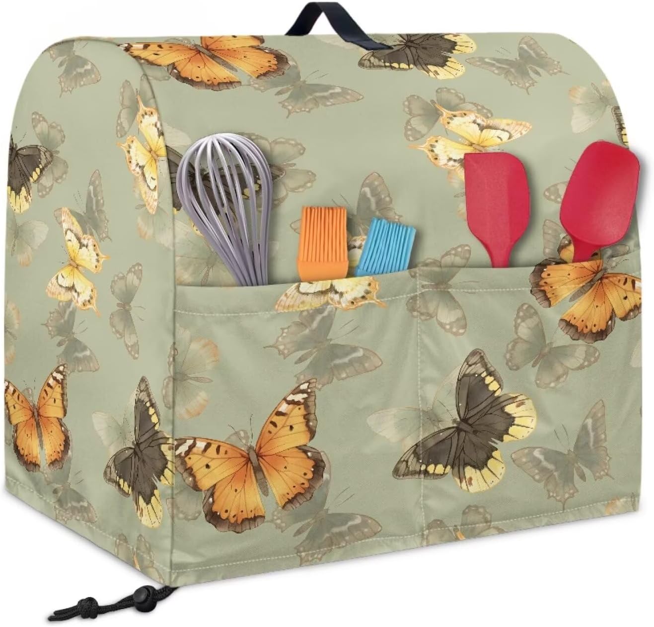 Stand Mixer Dust Cover, Mixer Accessories Stand Blender Dust Cover with Storage Pockets Portable & Large Capacity Blender Dust Cover for Home Decor Green Butterfly