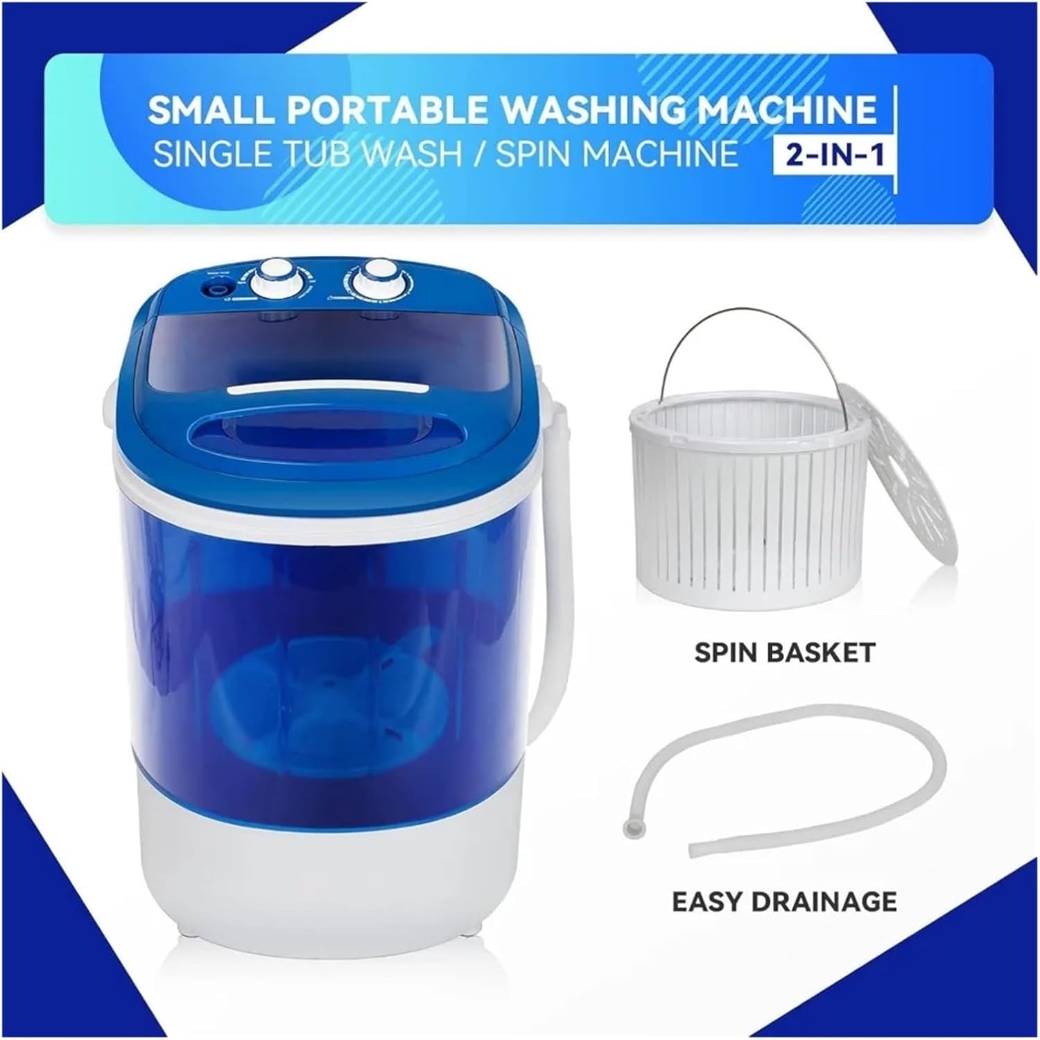 Portable Mini Washing Machine Washing Capacity Semi-Automatic Compact Washer Spinner Small Cloth Washer Laundry Appliances,for Travel,Camping, RV & Dorms